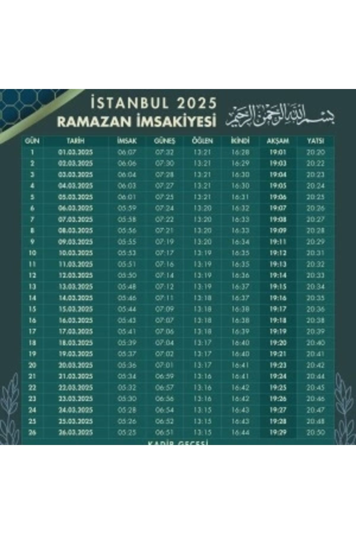 STOREMAX Ramazan İmsakiyesi Modern Kişiye Özel Tasarımlı Dijital Baskı 6 Adet A4 300 gr Model 29