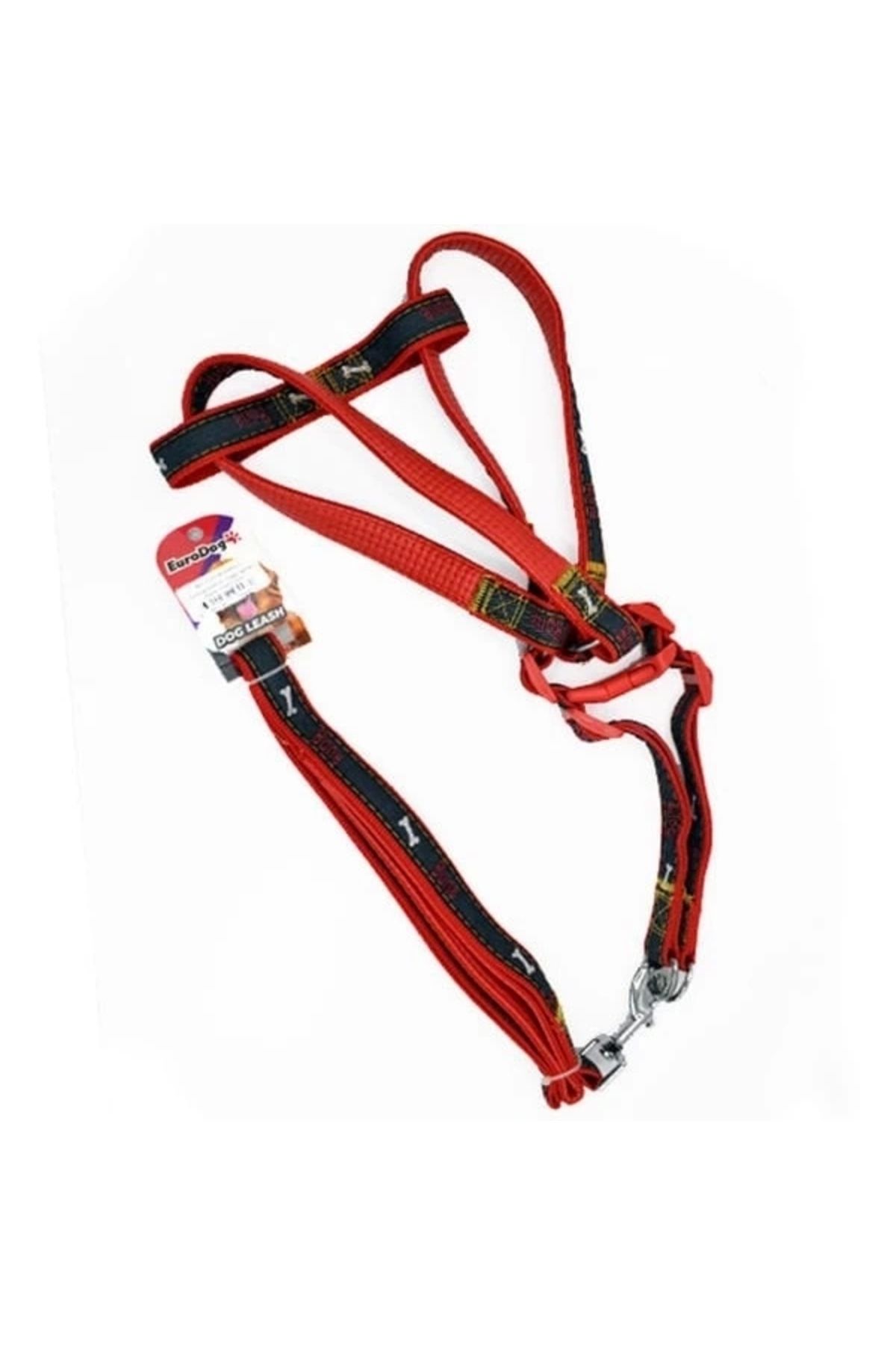 YNT İthalat Euro Dog Köpek Uzatma Tasması ve Göğüs Tasması Takımı Kırmızı/Siyah 25 Mm 120 Cm