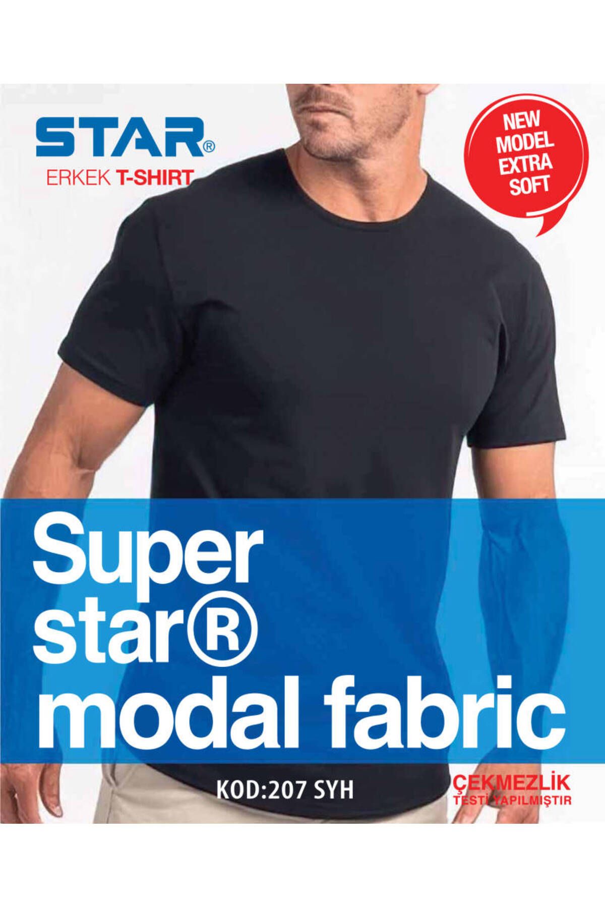 Star ERKEK SİYAH MODAL SIFIR YAKA KISAKOL T-SHİRT