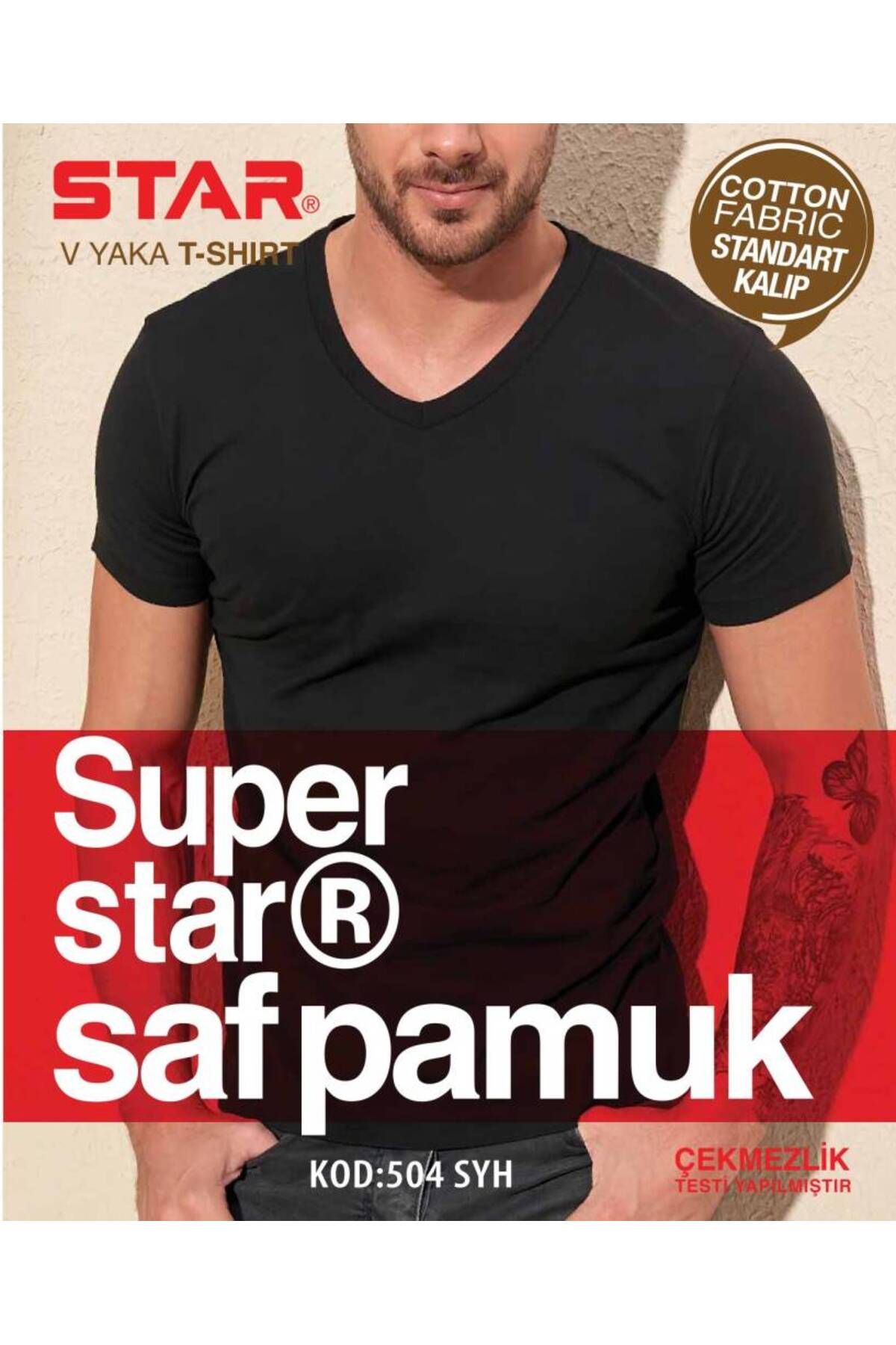 Star 3 LÜ ERKEK SAF PAMUK KISAKOL V YAKA T-SHİRT