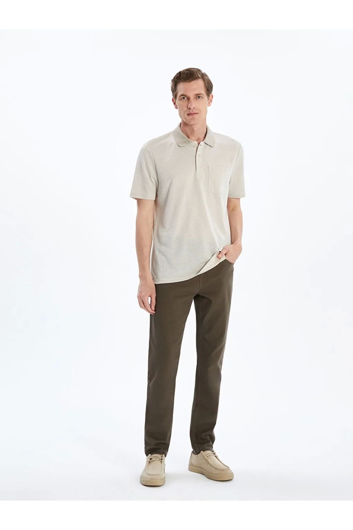 LC Waikiki Classic Bej Pike Kısa Kollu Erkek Polo Yaka Tişört