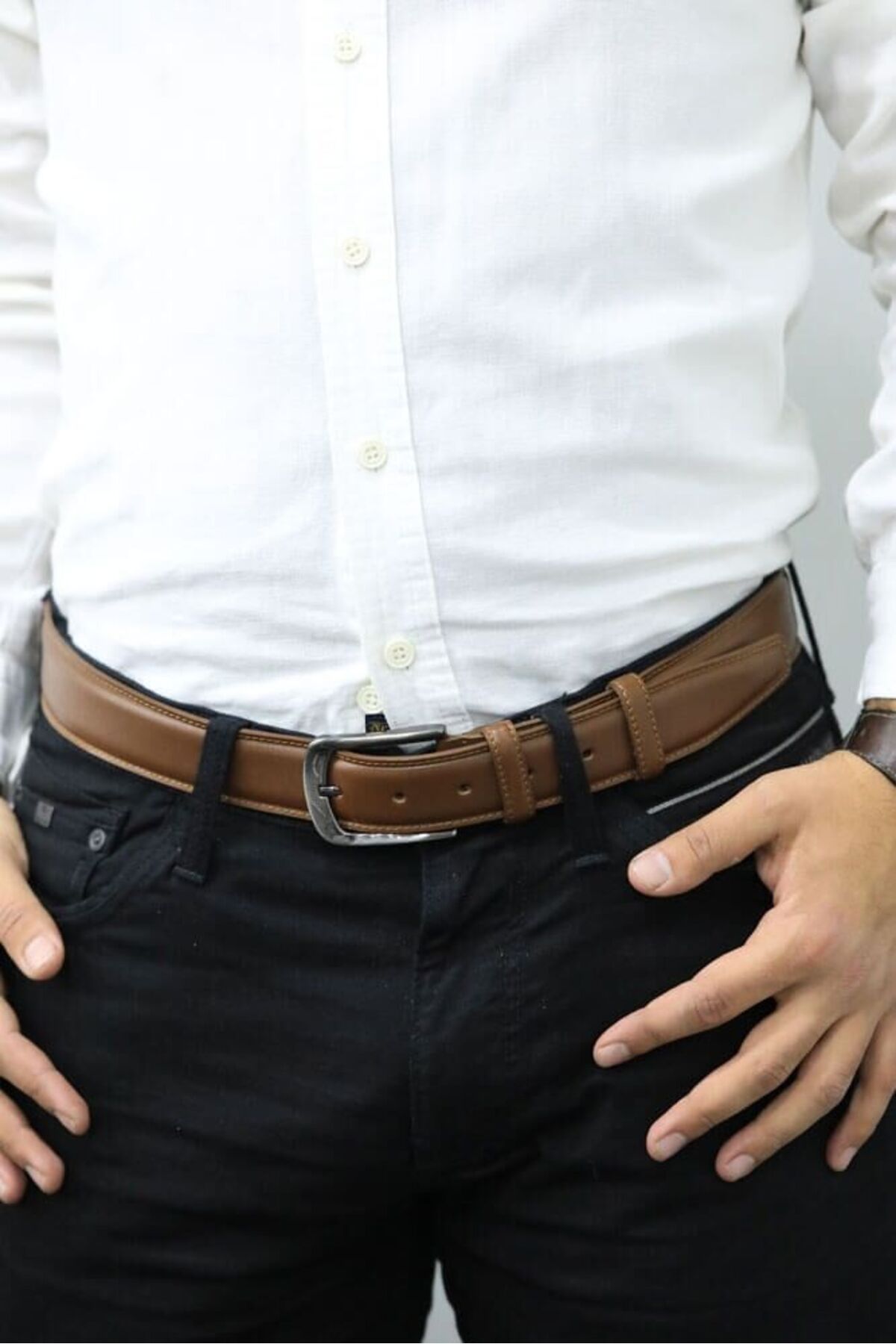 GUARD Taba Hakik Deri Dikişli Model 3.5 cm.lik Klasik Erkek Kemeri - XD-K101