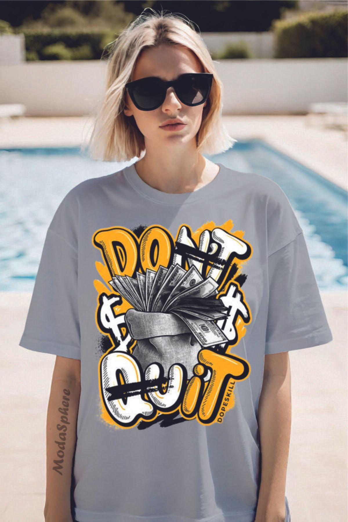 ModaSphere DON'T QUIT Baskılı Unisex Oversize Tişört