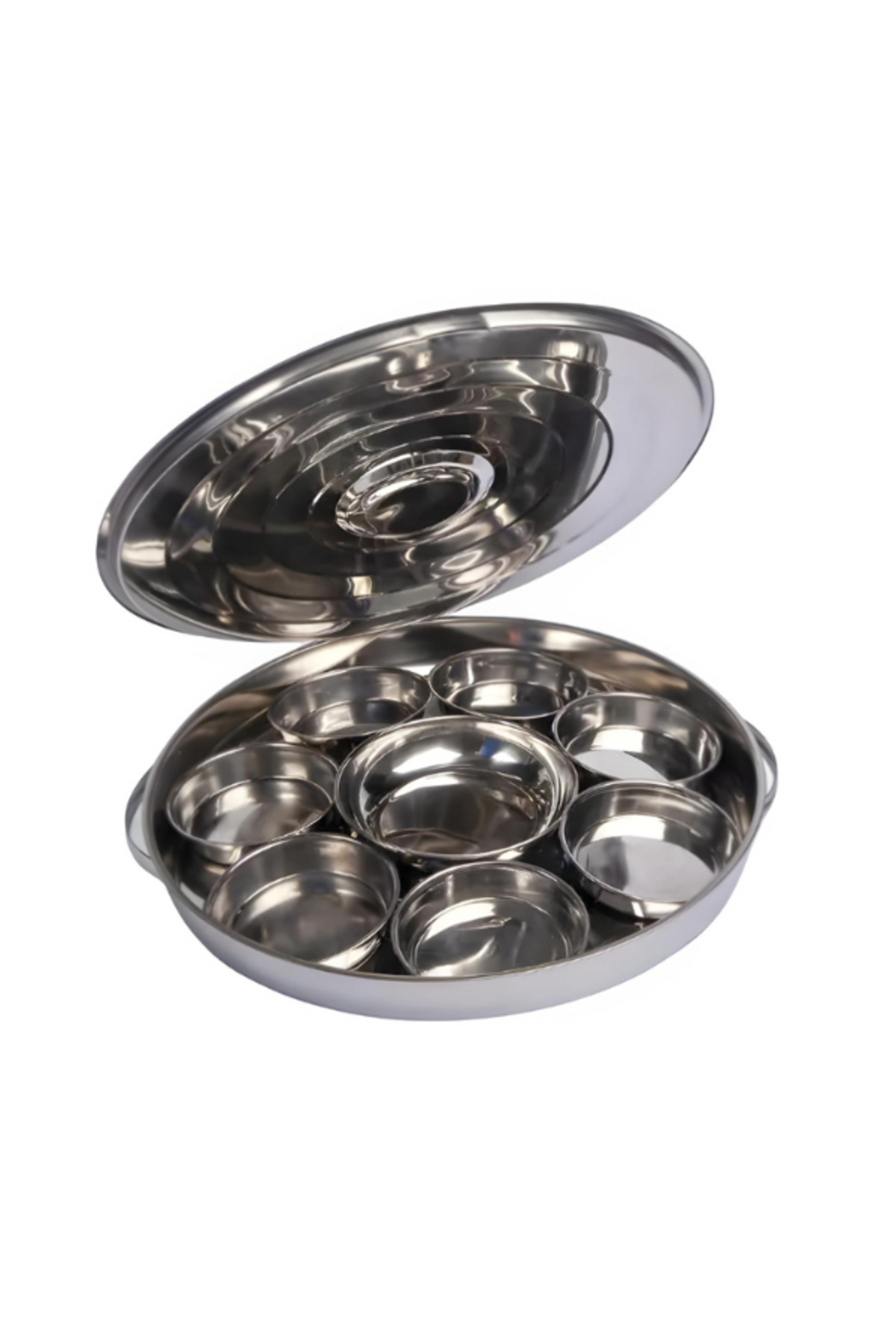 صحن فطور استيل 9 قطع بغطاء