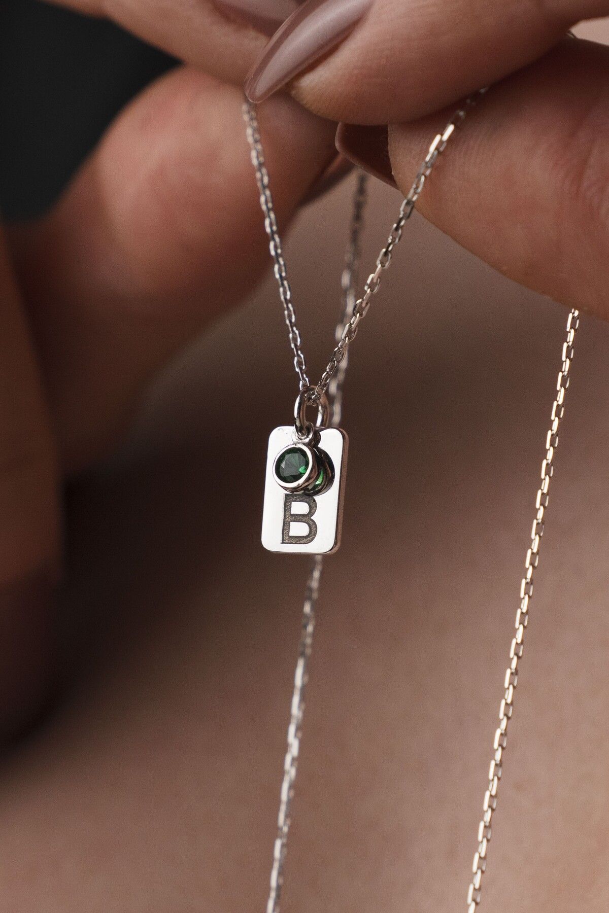TigerxlJewellery 925 Ayar Gümüş Taşlı Dikdörtgen Harf Kolye