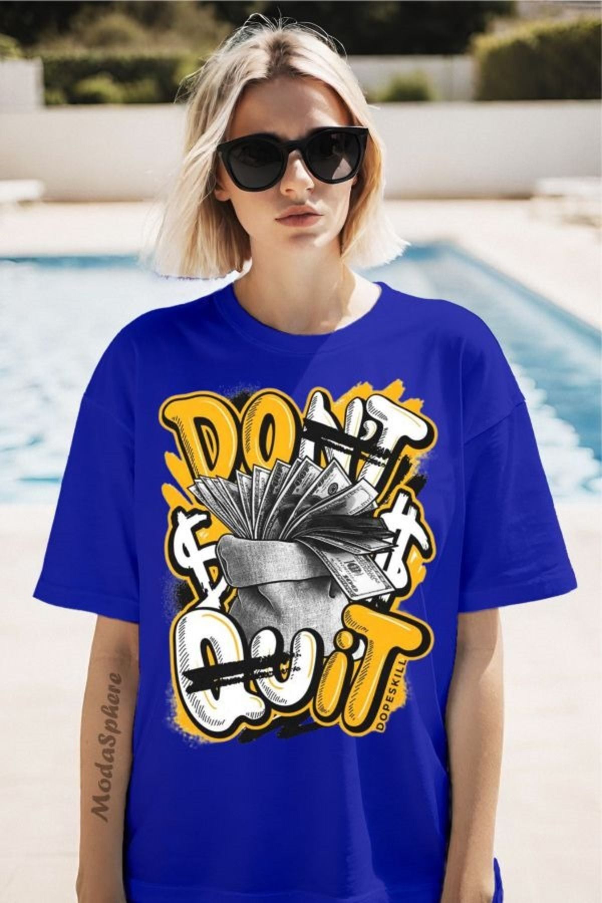 ModaSphere DON'T QUIT Baskılı Unisex Oversize Tişört