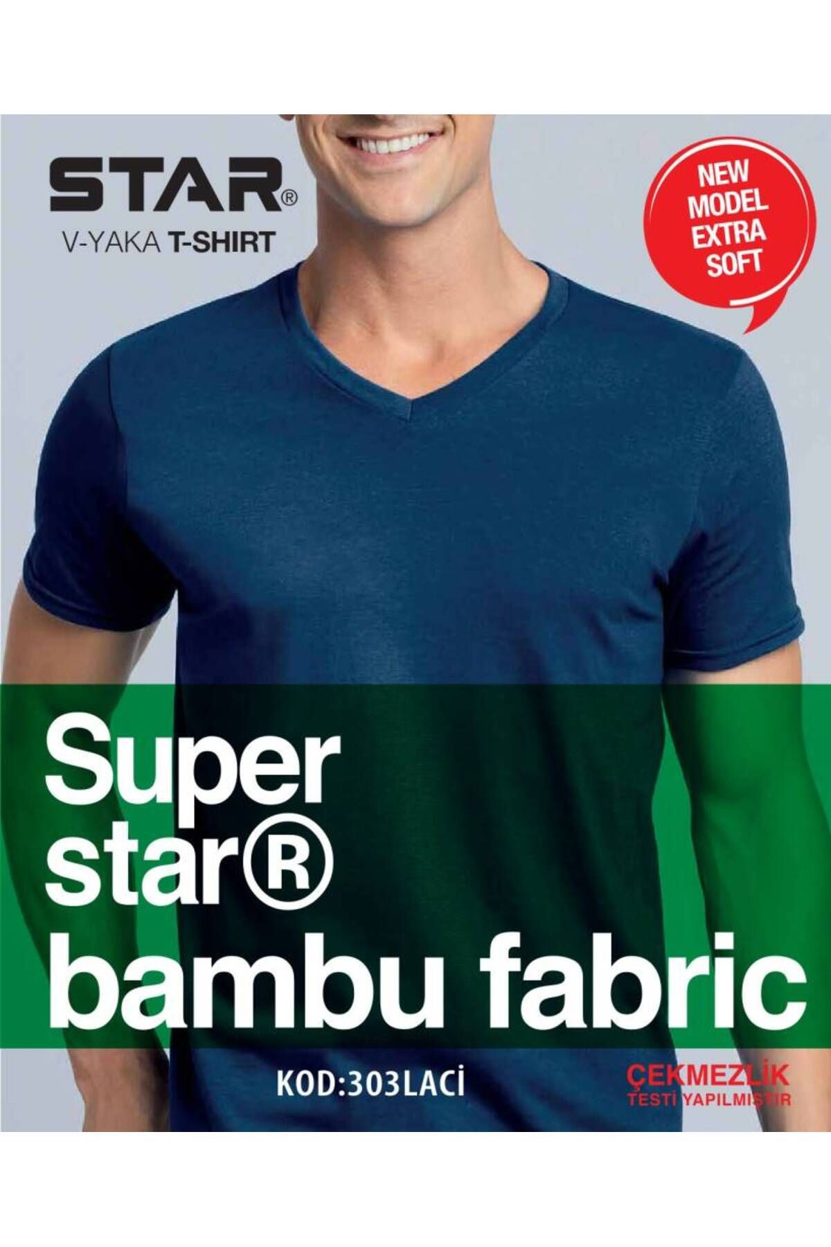 Star ERKEK LACİVERT ORGANİK BAMBU V YAKA KISAKOL T-SHİRT