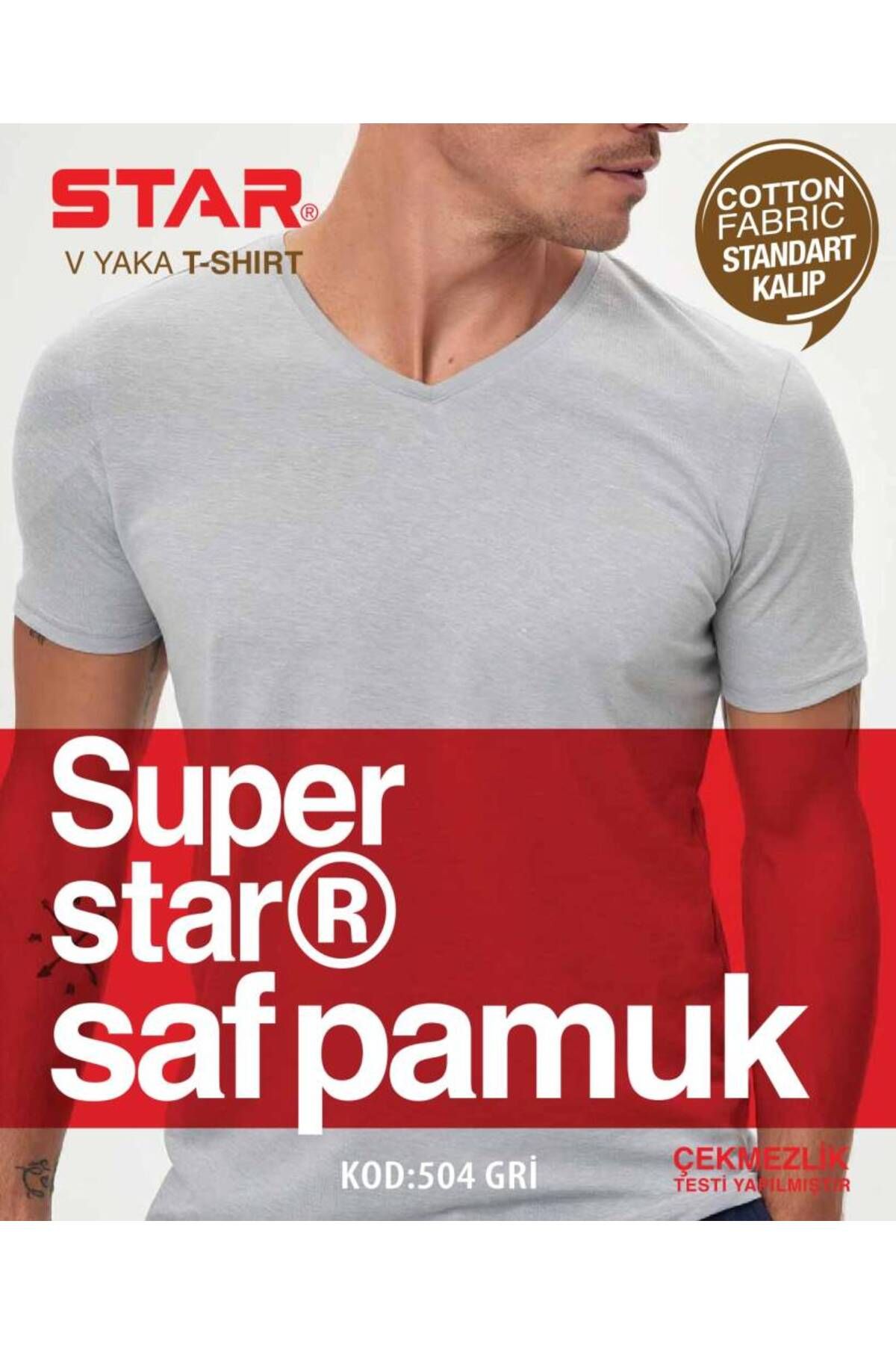 Star ERKEK GRİ SAF PAMUK V YAKA KISAKOL T-SHİRT ( FANİLA )