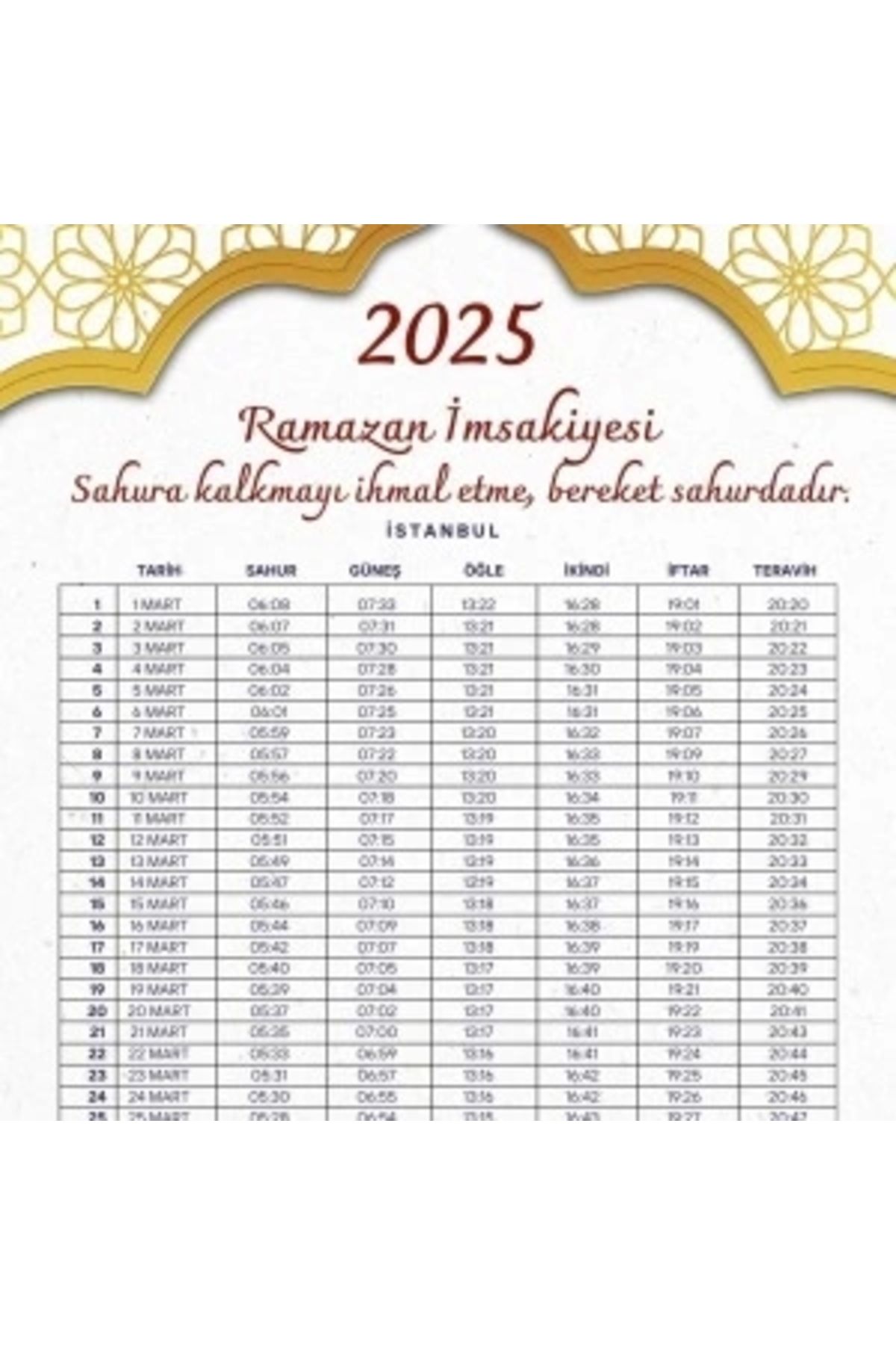 STOREMAX Ramazan İmsakiyesi Modern Kişiye Özel Tasarımlı Dijital Baskı 6 Adet A4 300 gr Model 39