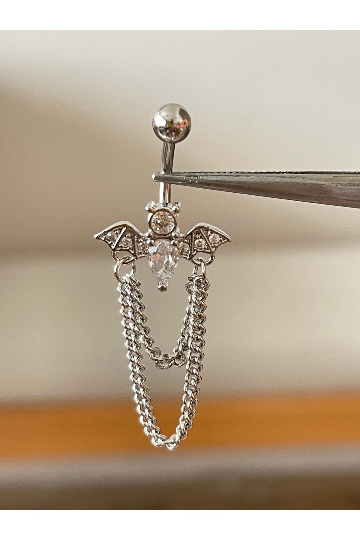 Rupen Kraft 316 L Cerrahi Çelik Yarasa Modeli Zirkon Taşlı Göbek Piercingi