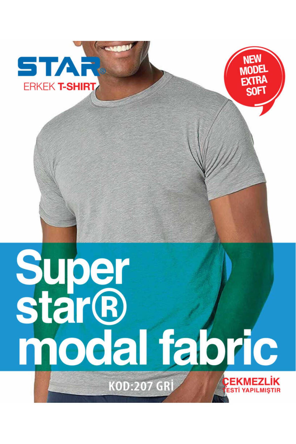 Star ERKEK GRİ MODAL SIFIR YAKA KISAKOL T-SHİRT