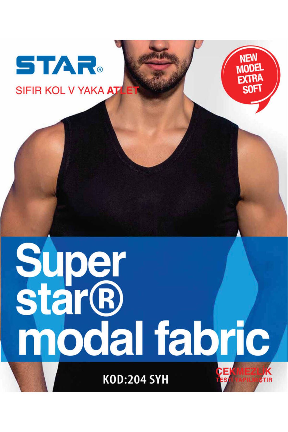 Star ERKEK SİYAH MODAL V YAKA SIFIR KOL ATLET