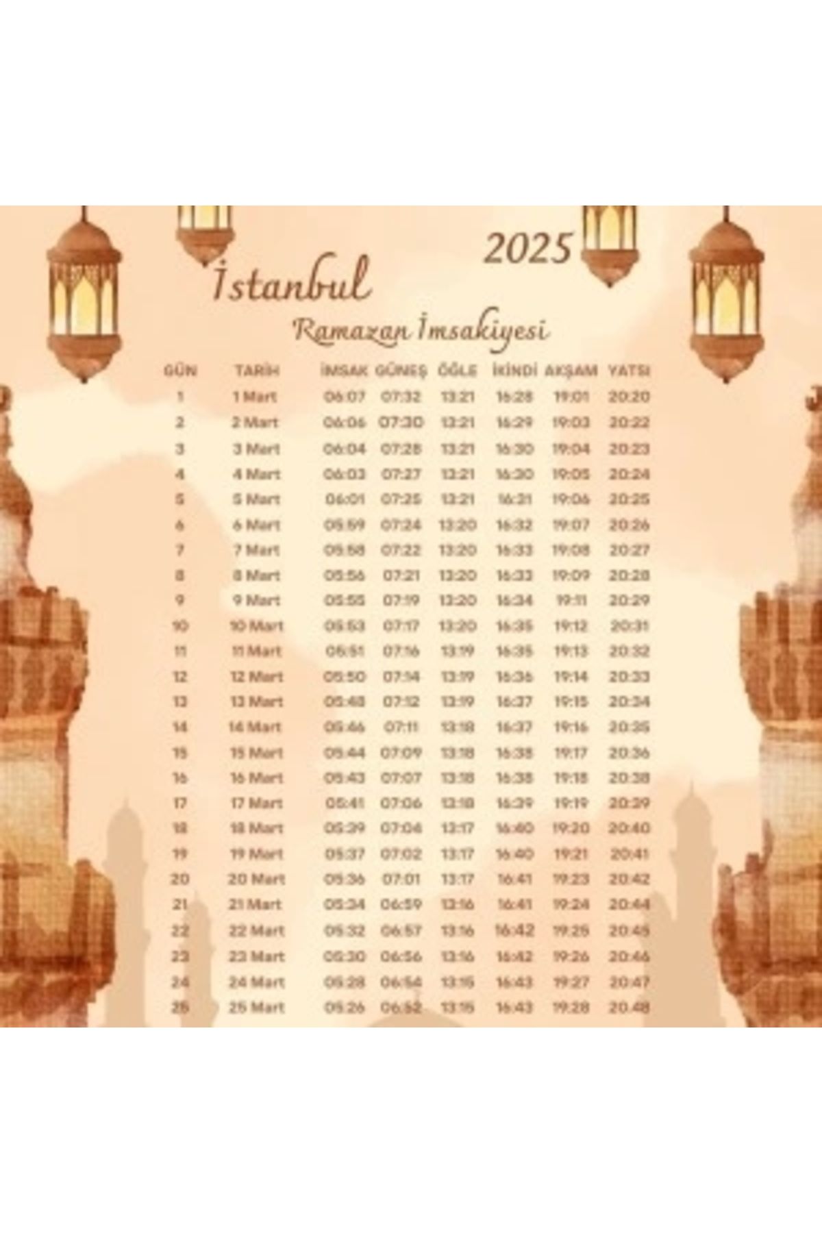 STOREMAX Ramazan İmsakiyesi Modern Kişiye Özel Tasarımlı Dijital Baskı 6 Adet A4 300 gr Model 45