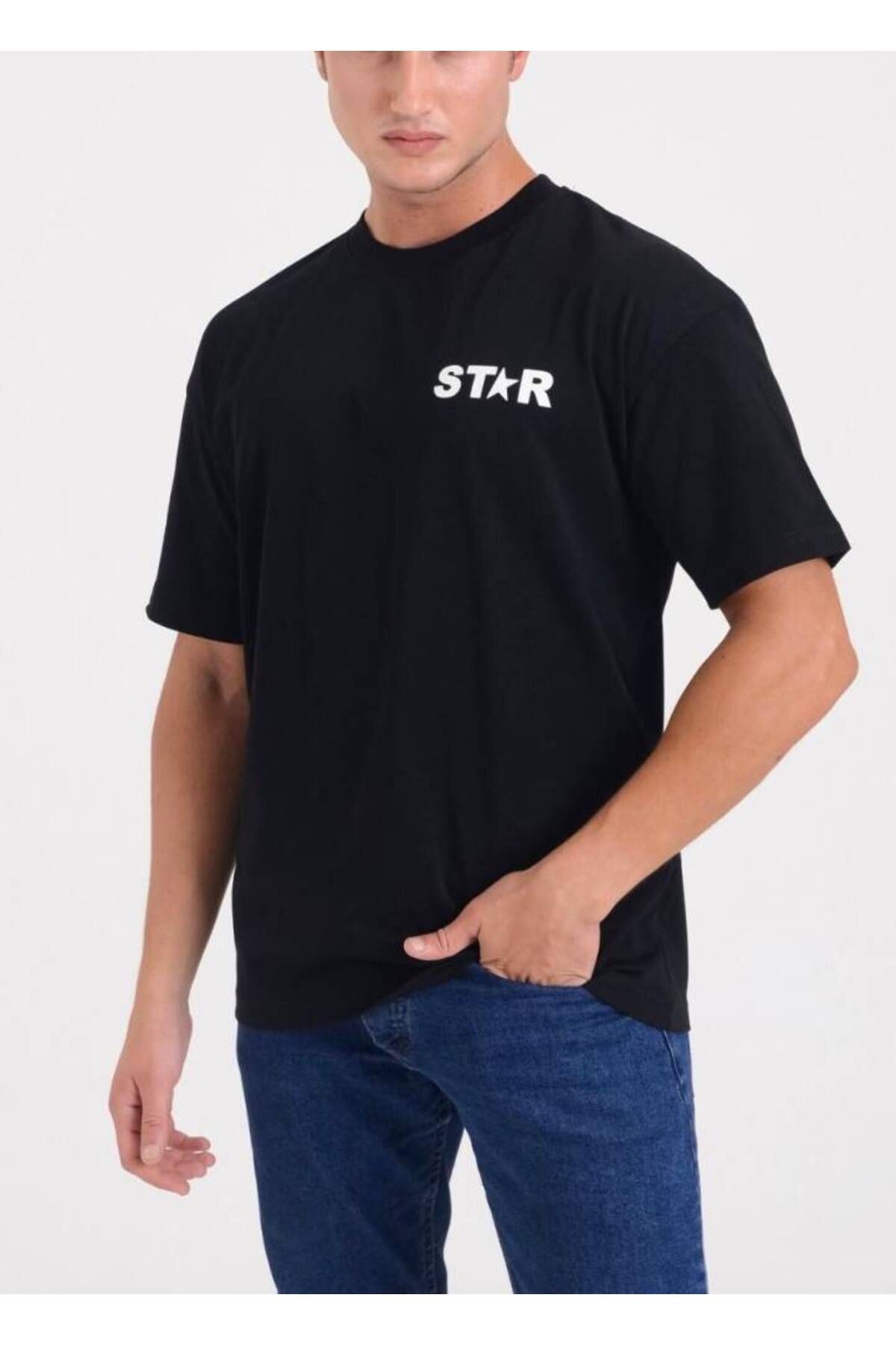 Star ERKEK OVERSİZE YARIM YILDIZ BASKILI T-SHİRT