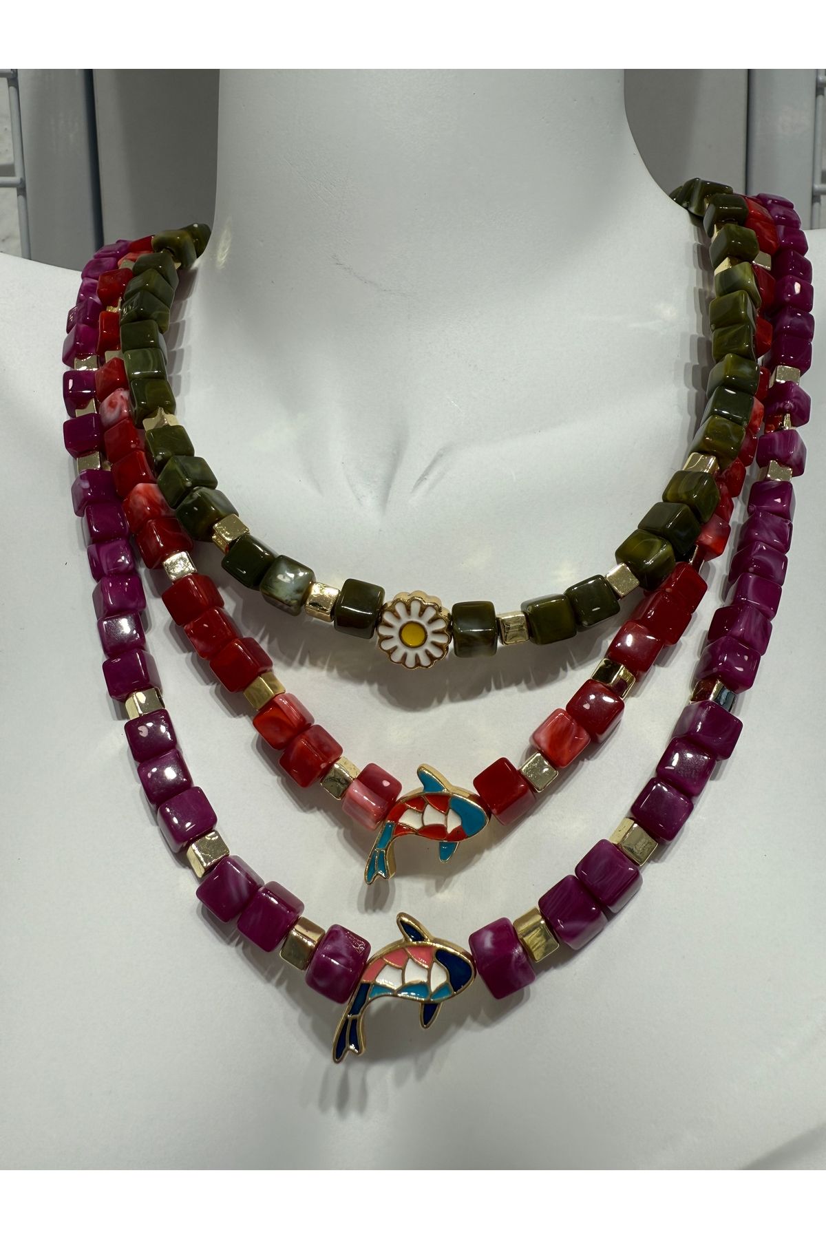 My violet accesorize RENKLİ BALIK VE PAPATYA BONCUK KOLYE