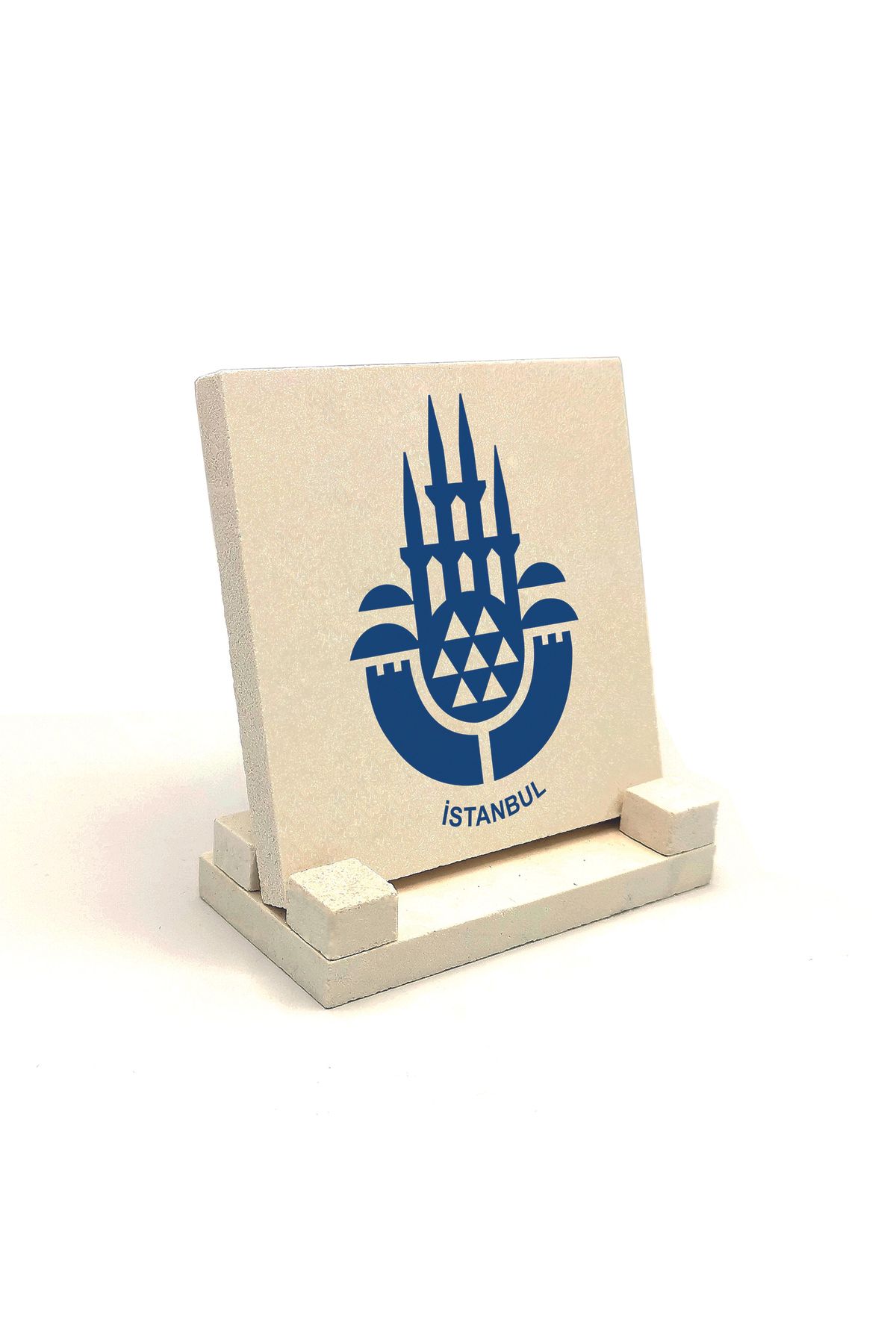 Souvenest İstanbul Amblemi Baskılı Doğaltaş Masaüstlük (10 X 10 KRT-147)