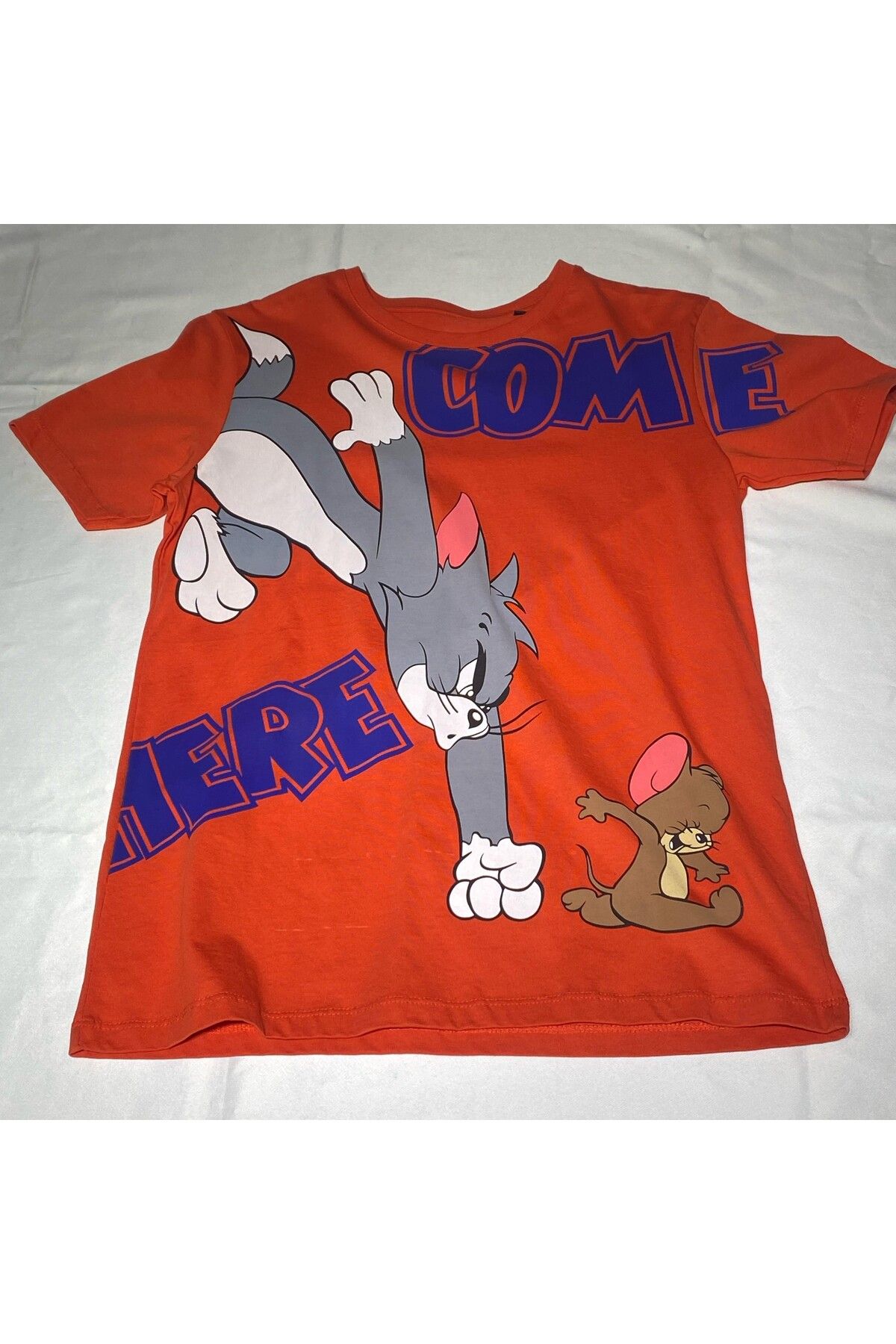 BETHEREASON tişört turuncu önü tom ve jerry come here baskılı