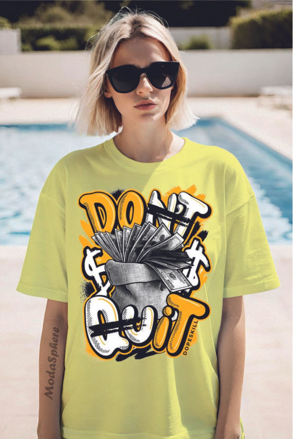 ModaSphere DON'T QUIT Baskılı Unisex Oversize Tişört