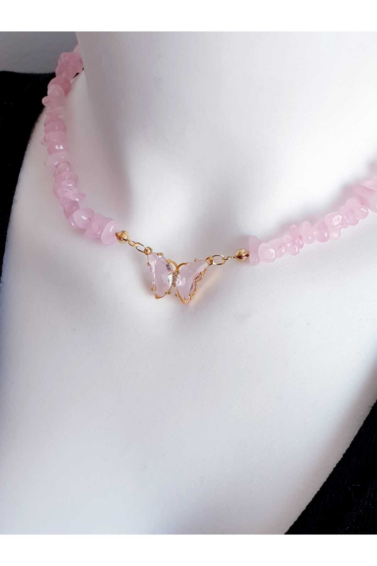 HAPPY HANDMADE KIRIKTAŞLI ZİRKON TAŞLI KELEBEK FİGÜRLÜ KOLYE HEDİYELİK AKSESUAR TAKI