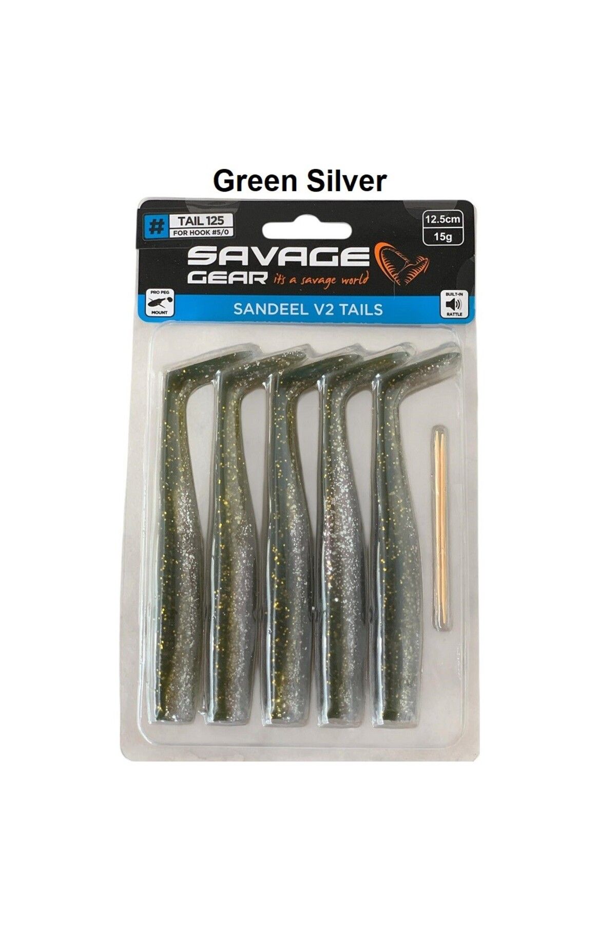 Savage Gear Sandeel V2 Tail 12.5cm 15gr (5'li Paket) İğnesiz Green Silver