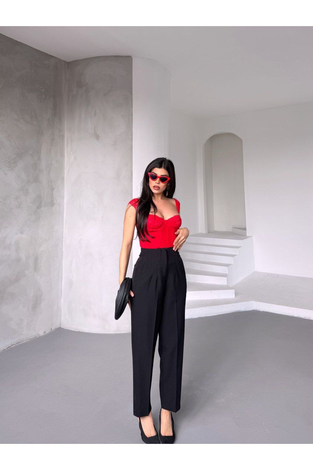 Umay TREND KADIN YÜKSEK BEL PENSLİ HAVUÇ KESİM KUMAŞ PANTALON