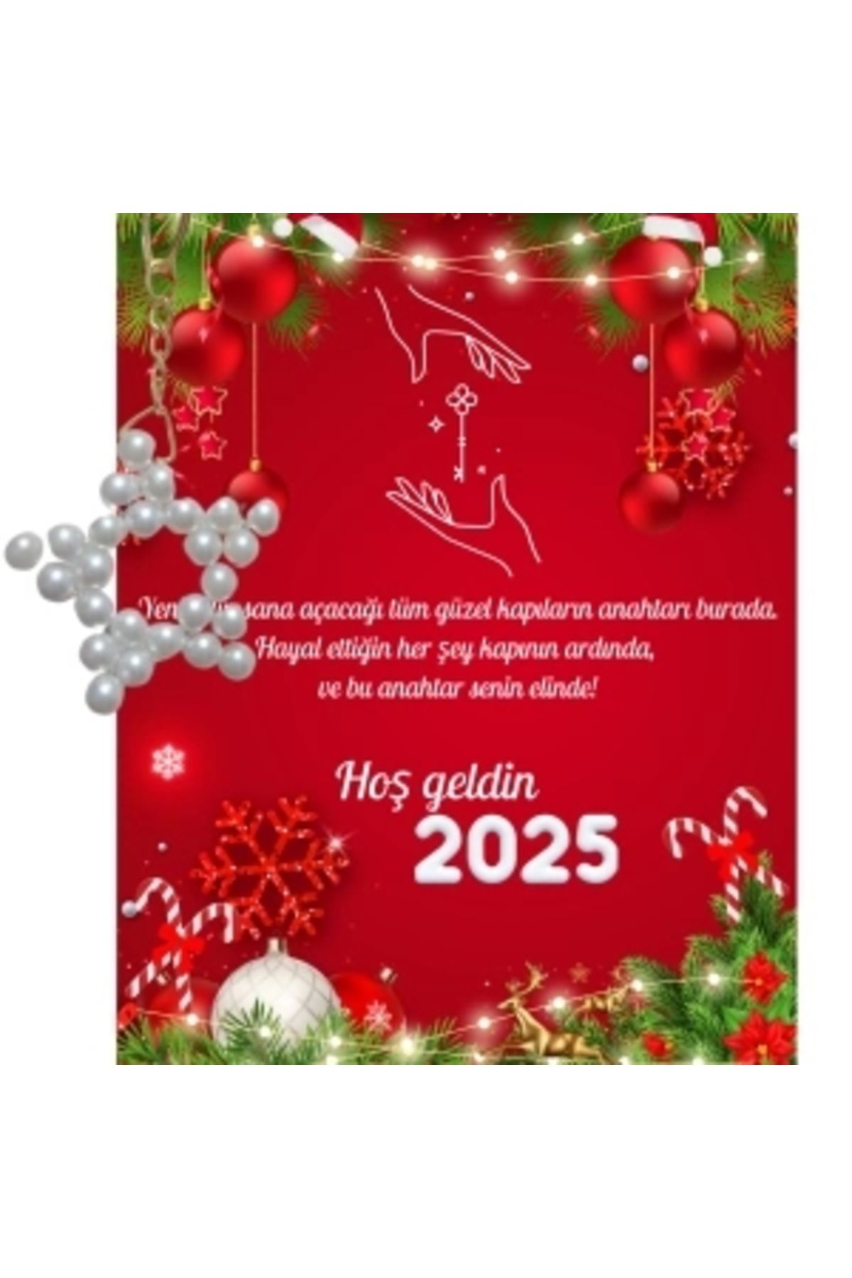 STOREMAX Yeni Yıl Geyik Kart Üzerinde Anahtarlık (Kişiye Özel Yazı Yazdırılabilir) Yıldız Model