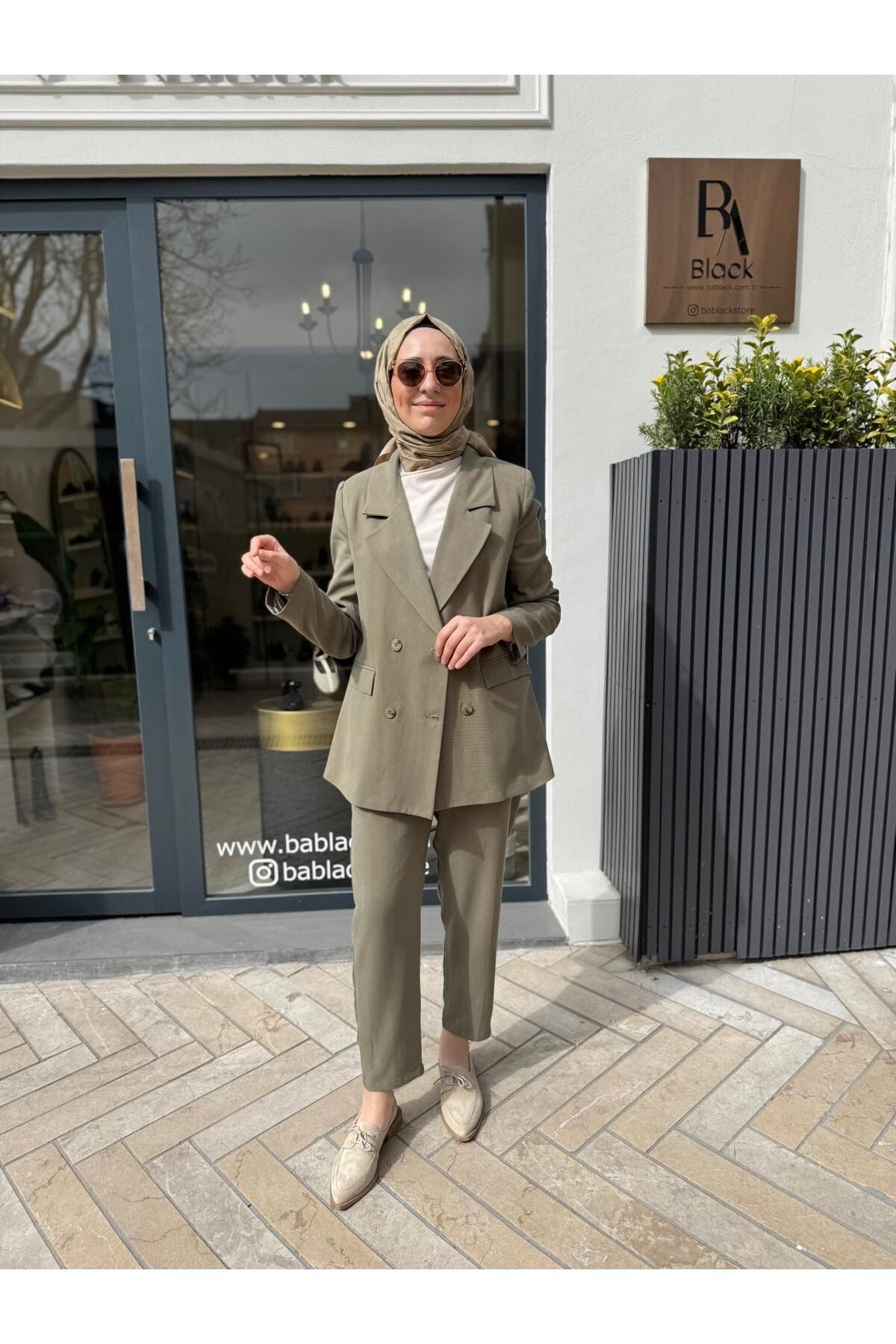 QOOQ STORE Galya Blazer Ceket Pantolon Kadın Takım Haki Yeşil