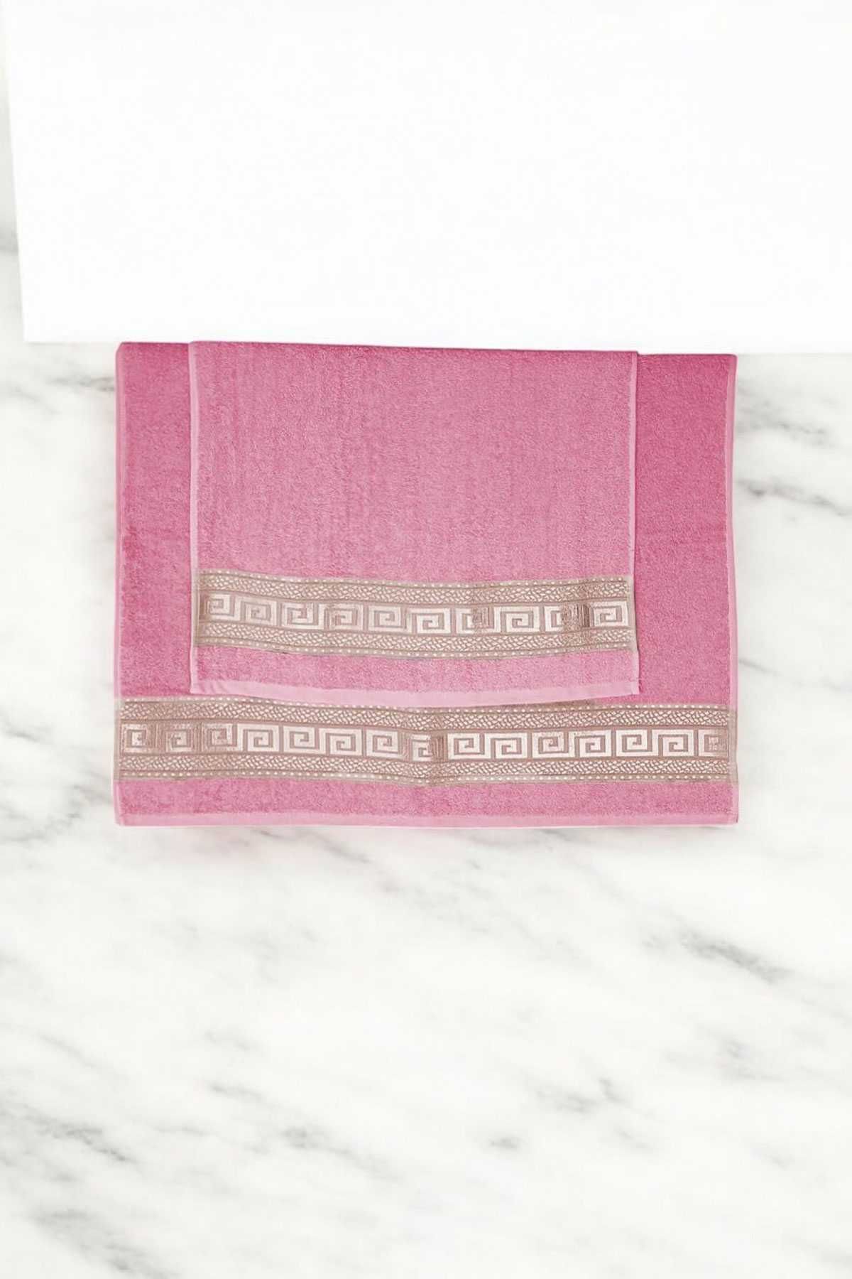 merland benvecocuk 2 Parça Elysium Premium Banyo Havlu Seti %100 Pamuk 70x140 Cm Pembe
