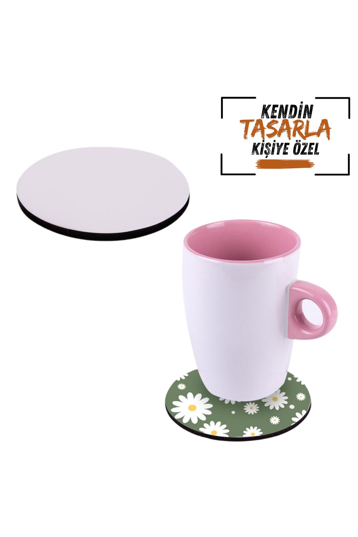 Gülefli Kızı KİŞİYE ÖZEL KENDİN TASARLA BARDAK ALTLIĞI YUVARLAK ( 5 ADET)