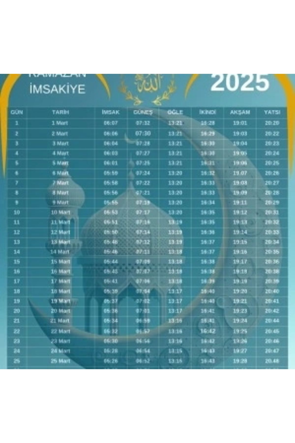 STOREMAX Ramazan İmsakiyesi Modern Kişiye Özel Tasarımlı Dijital Baskı 2 Adet A4 300 gr Model 35
