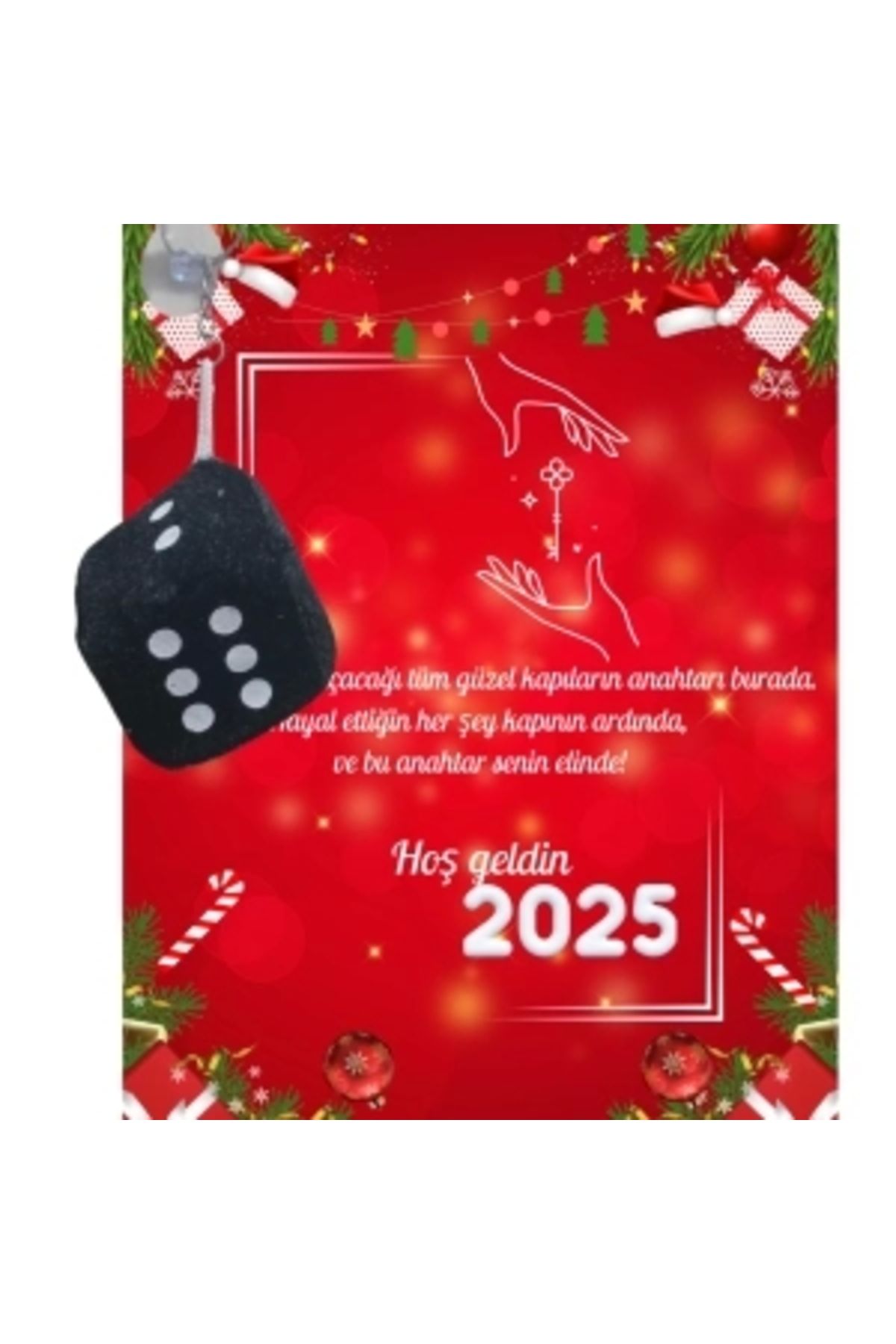 STOREMAX Yeni Yıl 2025 Kart Üzerinde Anahtarlık (Kişiye Özel Yazı Yazdırılabilir) Zar Model