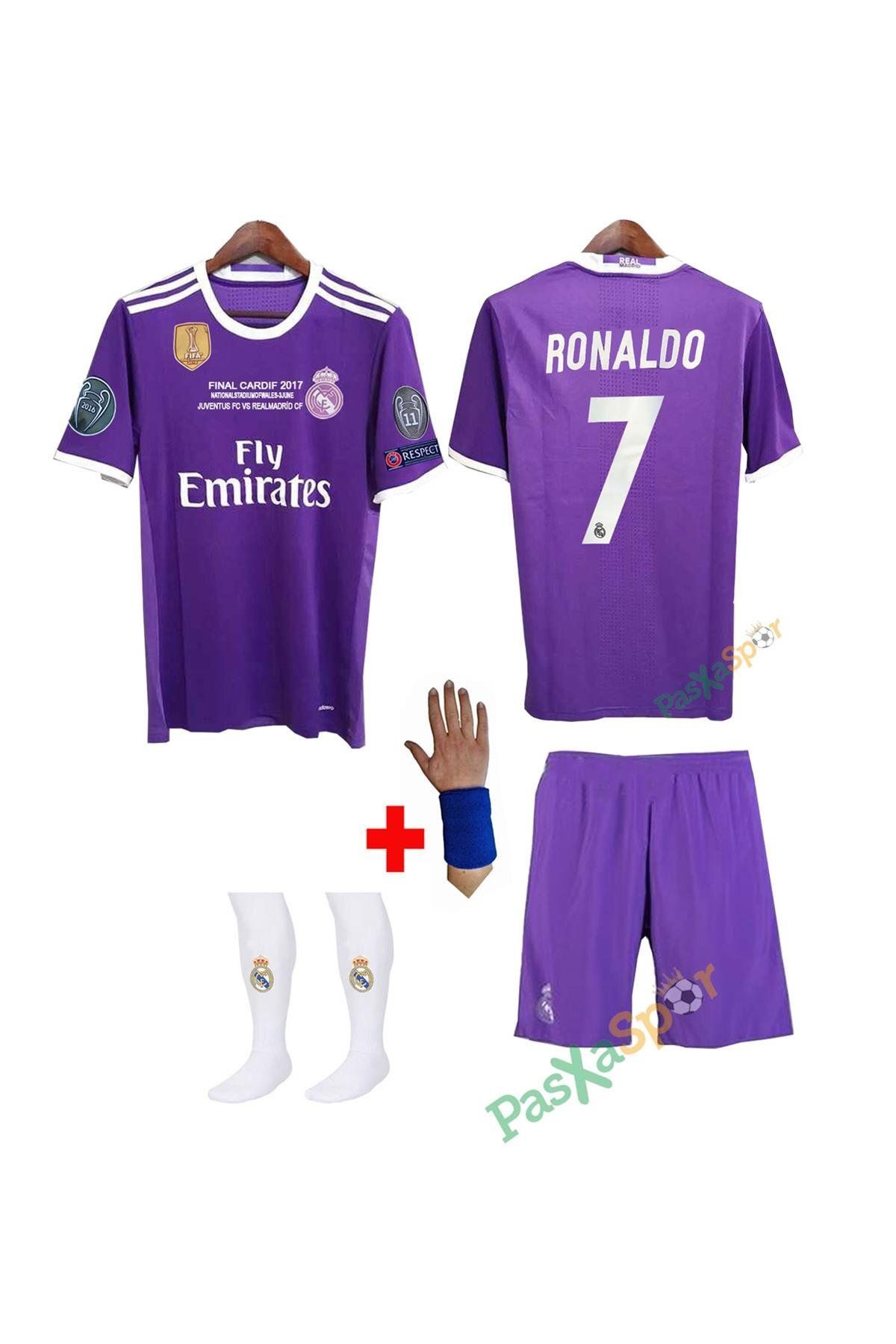 Alaturka Mix 2017 Real Madrid Mor Deplasman Ronaldo Çocuk Forması Şort Çorap Bileklik Hediyeli