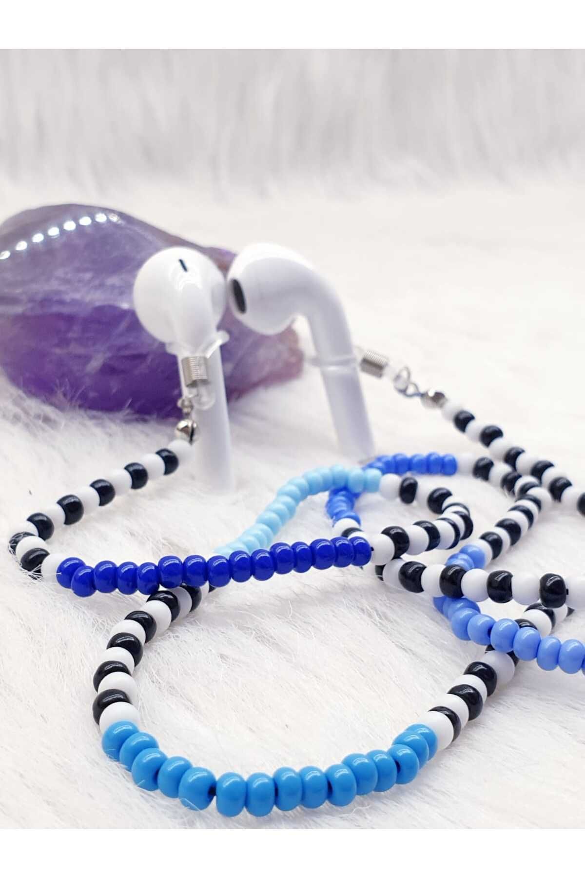 HAPPY HANDMADE ZİNCİR.../UNISEX MAAVİ TONLAMALI BONCUKLU AİRPODS ASKISI/ AİRPODS ZİNCİRİ/