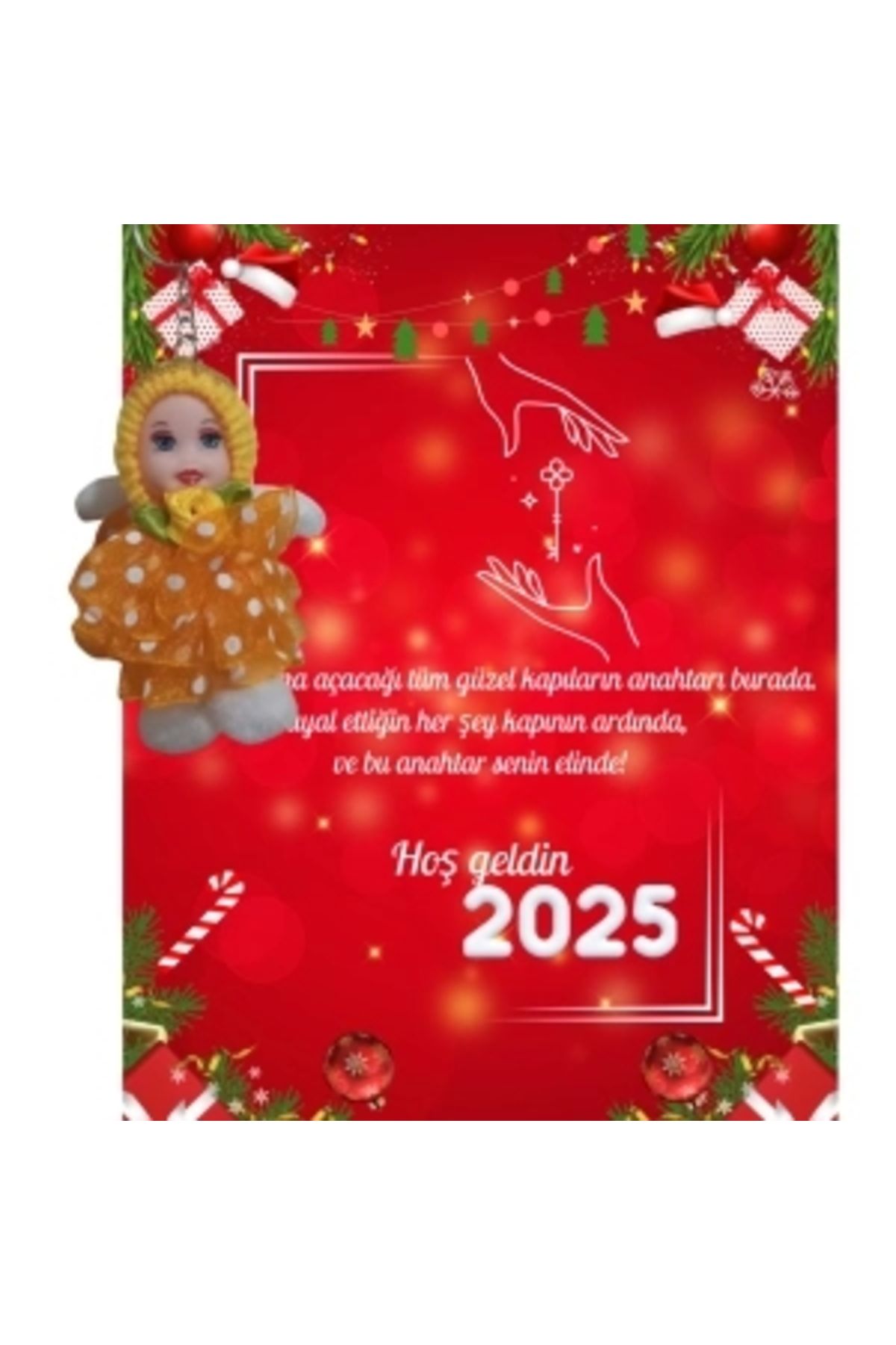 STOREMAX Yeni Yıl 2025 Kart Üzerinde Anahtarlık (Kişiye Özel Yazı Yazdırılabilir) Tütü Bebek 5 Adet