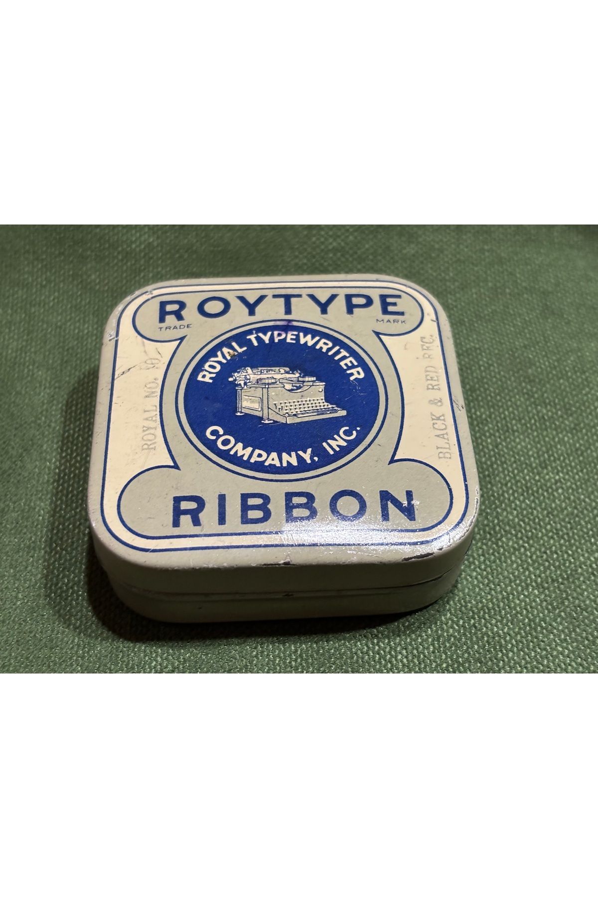 tayfuntufan antika koleksiyon roytype ribbon 1950 ler teneke daktilo şeridi kutusu - 6,5 cm 6,5 cm 2 cm ölçülerinde