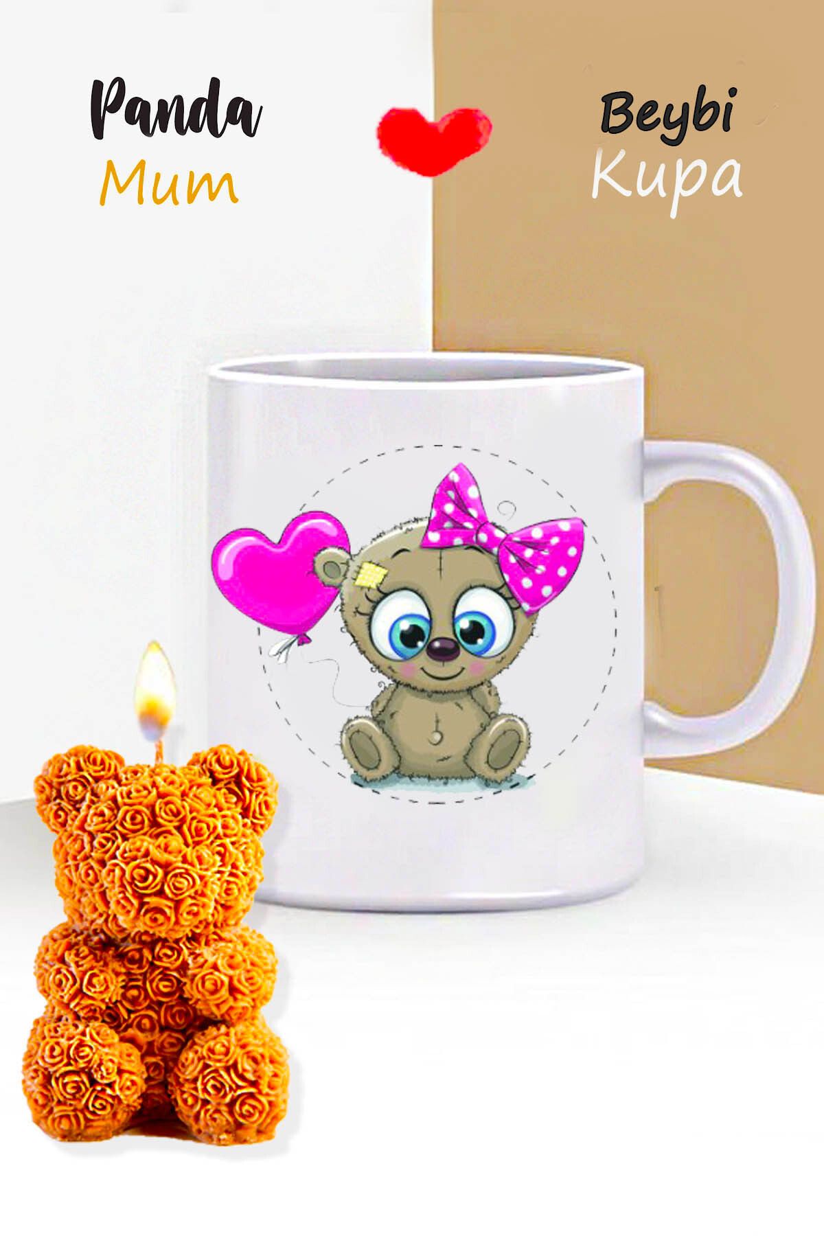 RETROGO Doğum Günü Hediyesi Panda Kupa & Gül Desenli Ayıcık Mum Hediye Seti