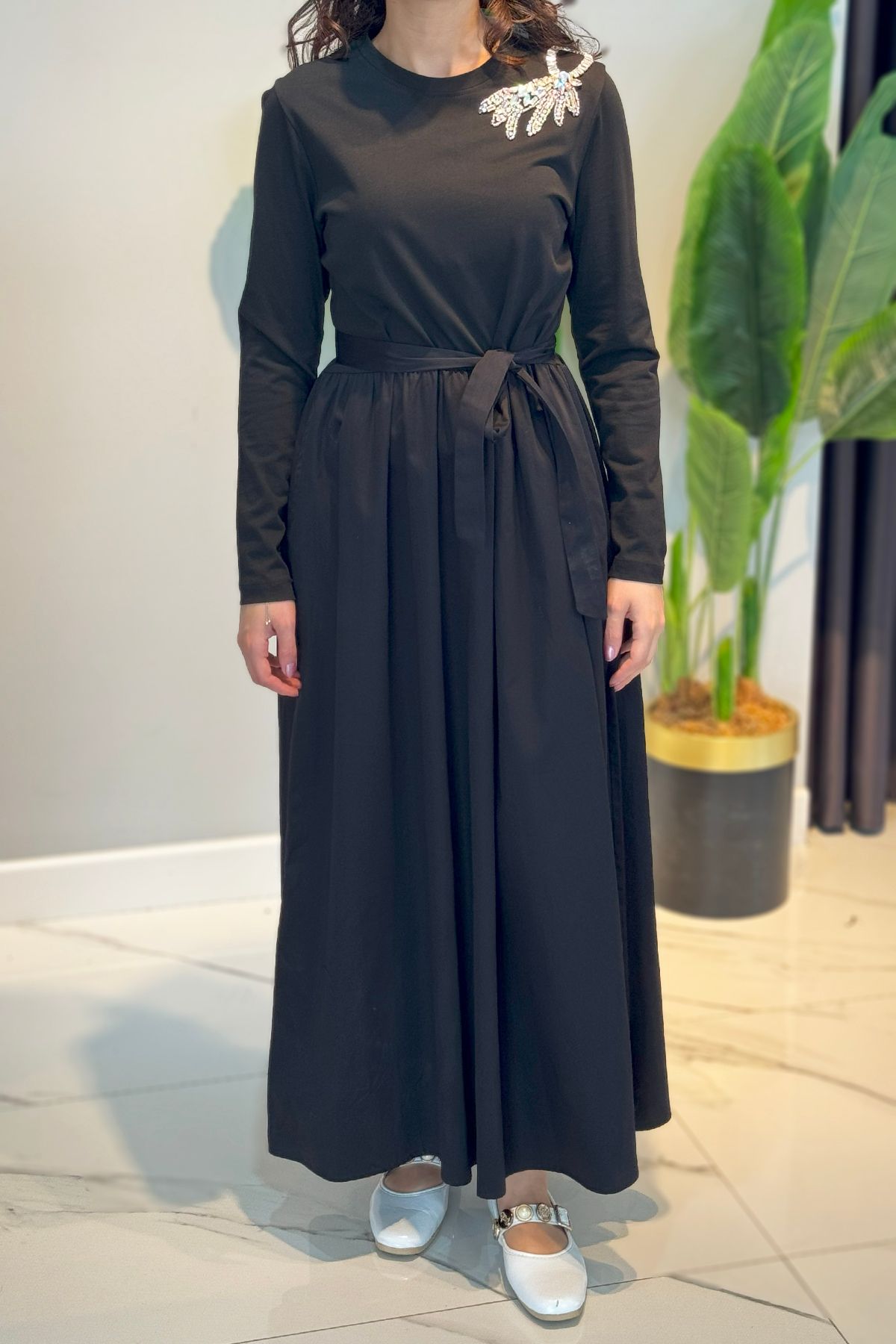 Missemramiss Taş İşlemeli Comfort Elbise 4762 Siyah