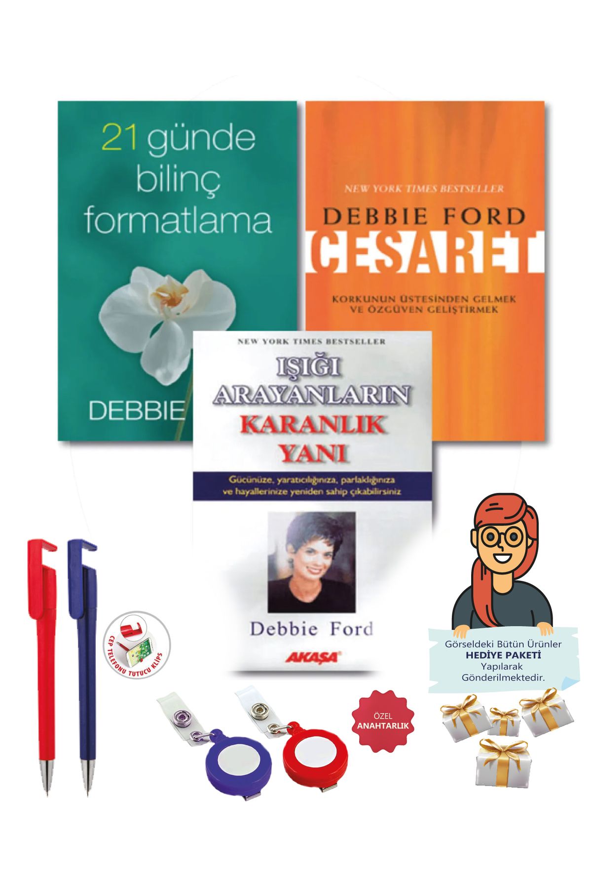 Akaşa Yayınları Maje Hediye+DEBBİE FORD 3 KİTAP Işığı Arayanların Karanlık Yanı+21 Günde Bilinç Formatlama+Cesaret