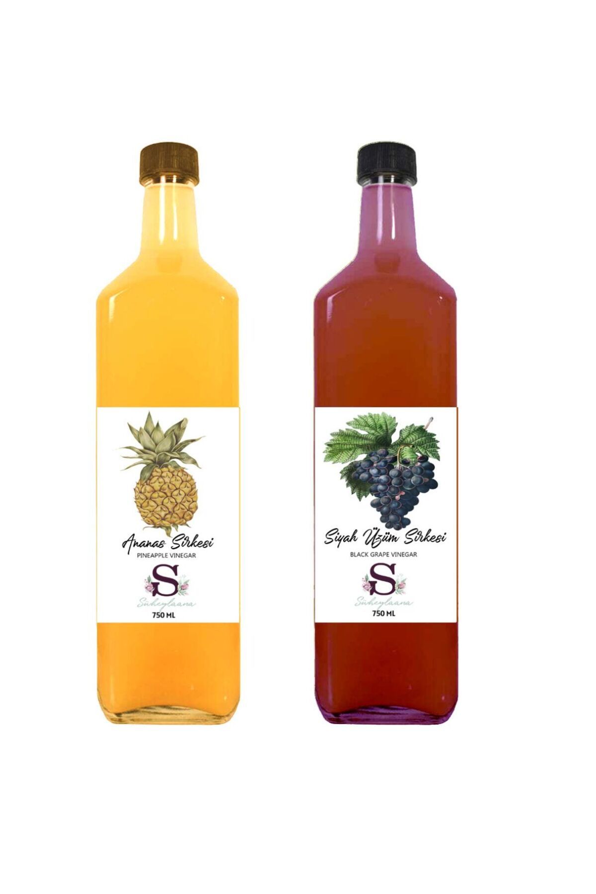 Süheylaana Doğal Ananas Sirkesi 750 Ml - Doğal Siyah Üzüm Sirkesi 750 Ml