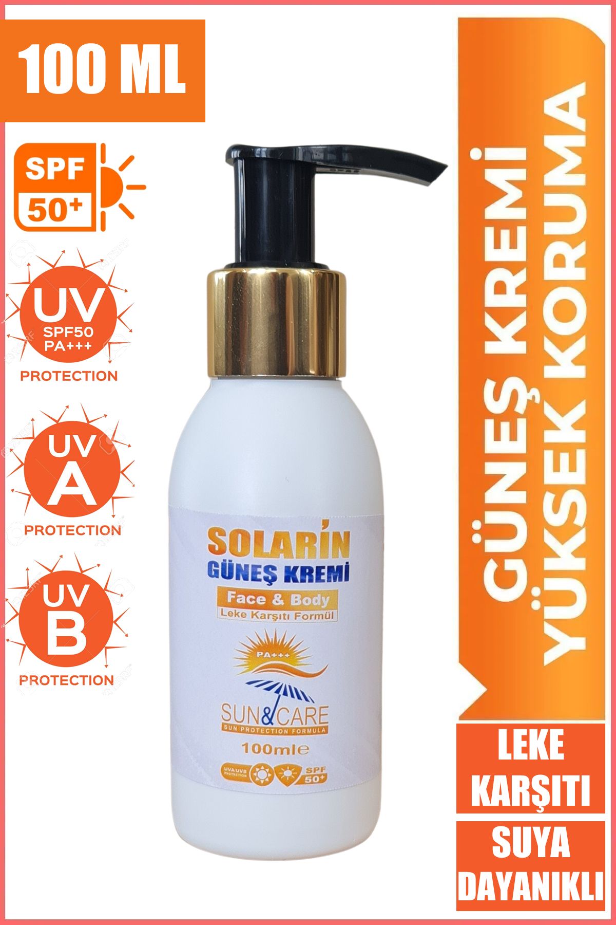 SOLARIN Güneş Kremi SPF50 Tüm Cilt Tiplerine Uygun Yüksek Koruma 100ML