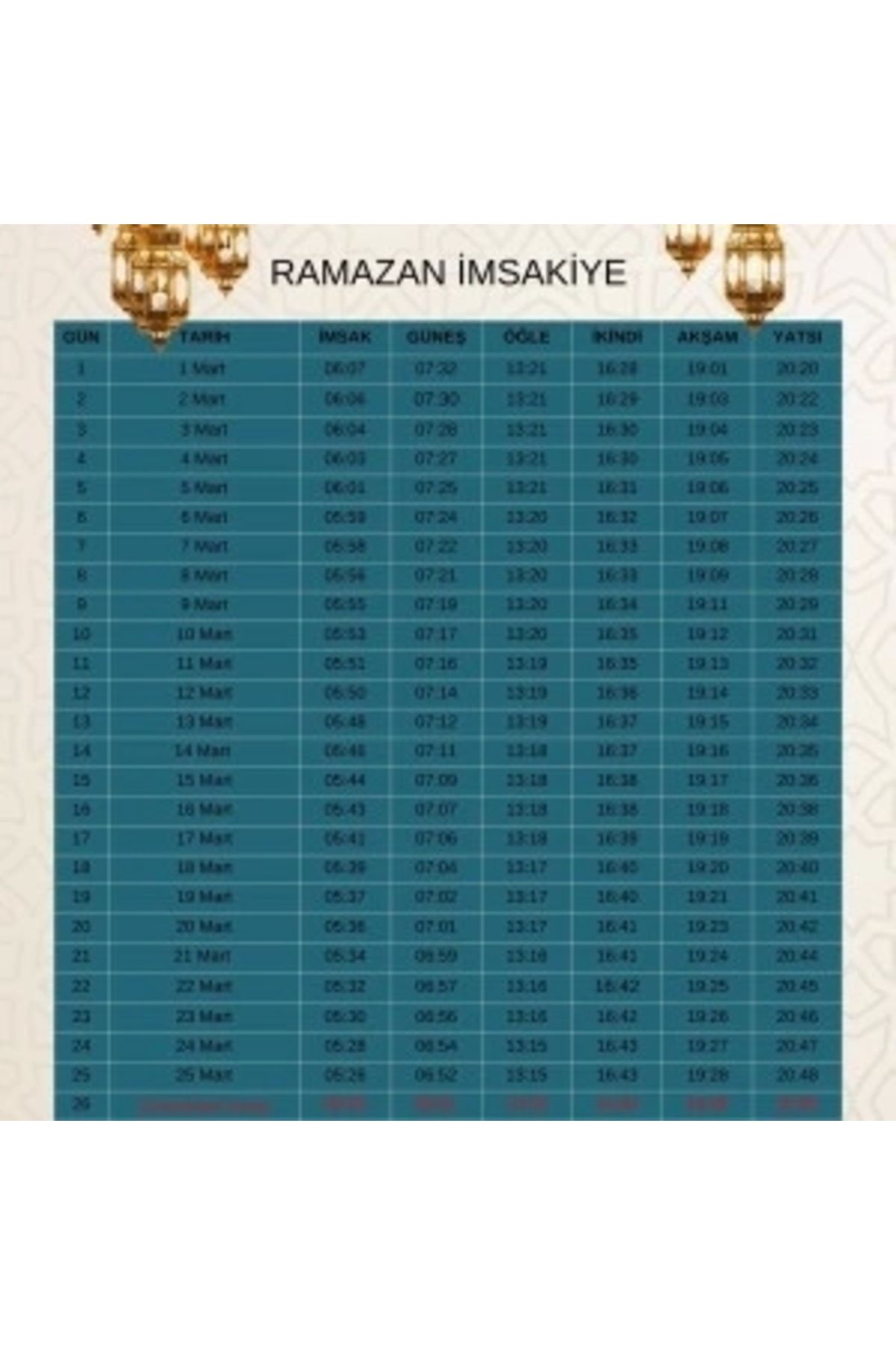 STOREMAX Ramazan İmsakiyesi Modern Kişiye Özel Tasarımlı Dijital Baskı 2 Adet A4 300 gr Model 31