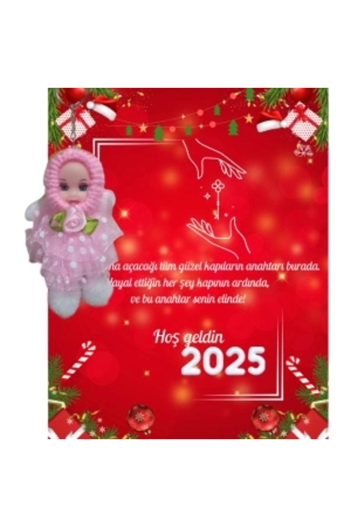 STOREMAX Yeni Yıl 2025 Kart Üzerinde Anahtarlık (Kişiye Özel Yazı Yazdırılabilir) Tütü Bebek