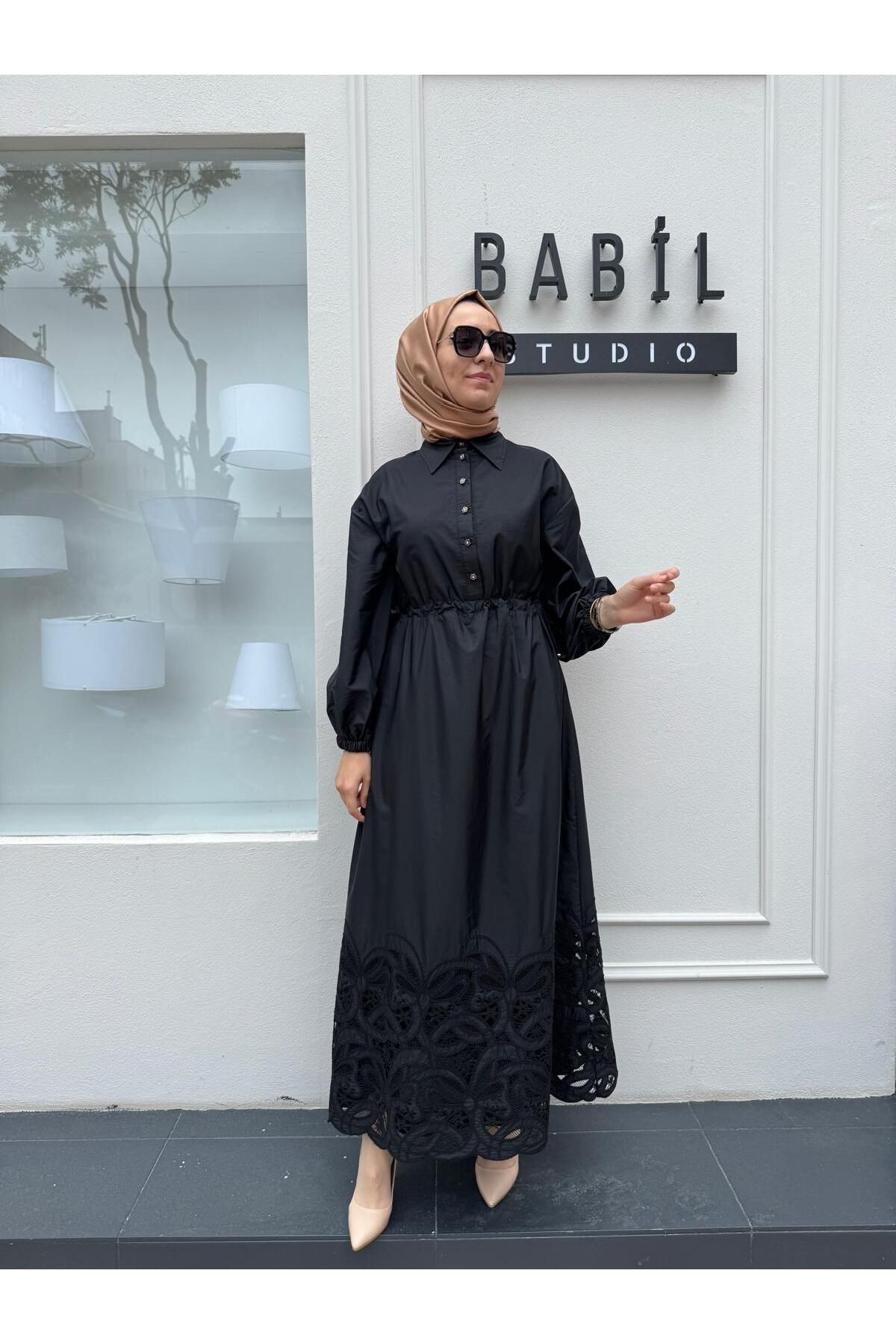 Babil Butik 25015029 Altı Fistolu Paraşüt Kadın Elbise Siyah