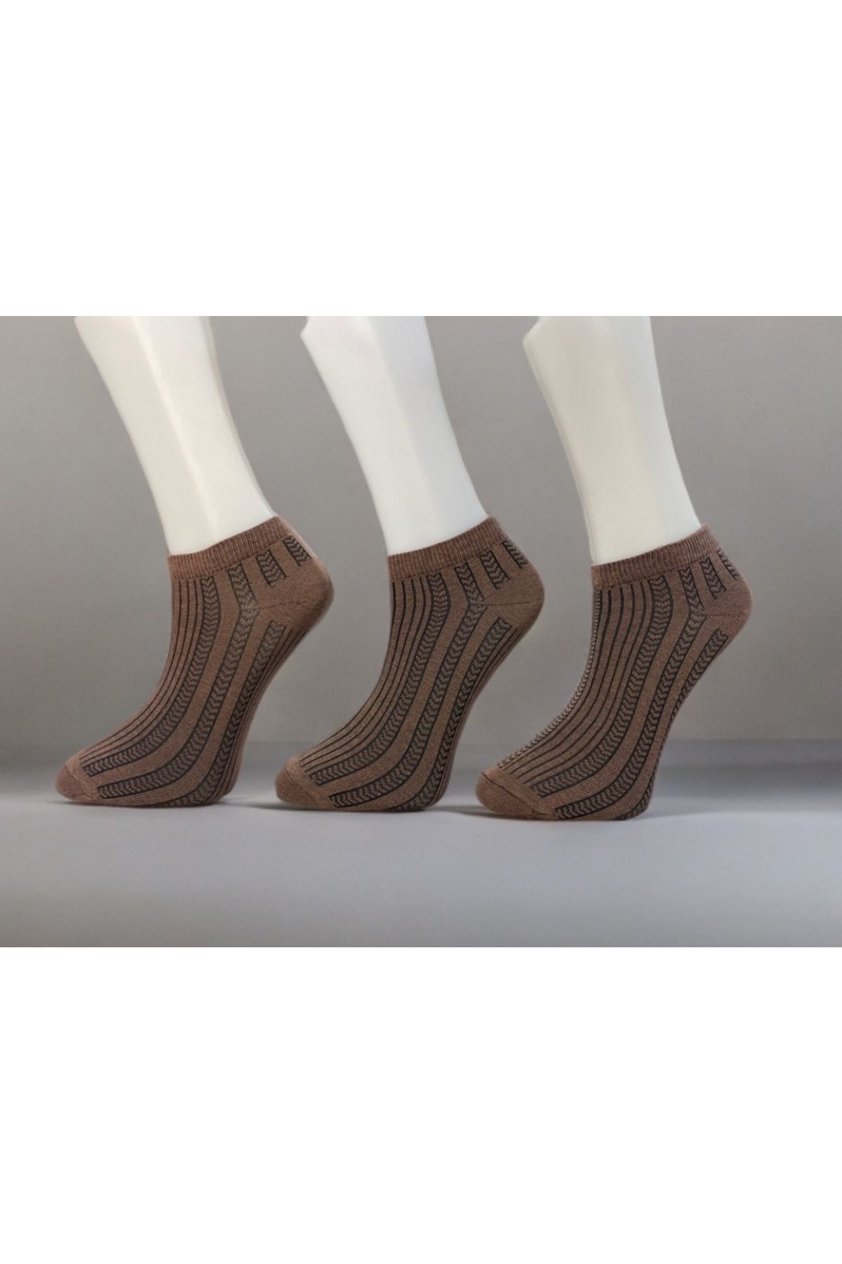 LAV SOCKS 3’lü Desenli Kahverengi Kadın Patik Çorap