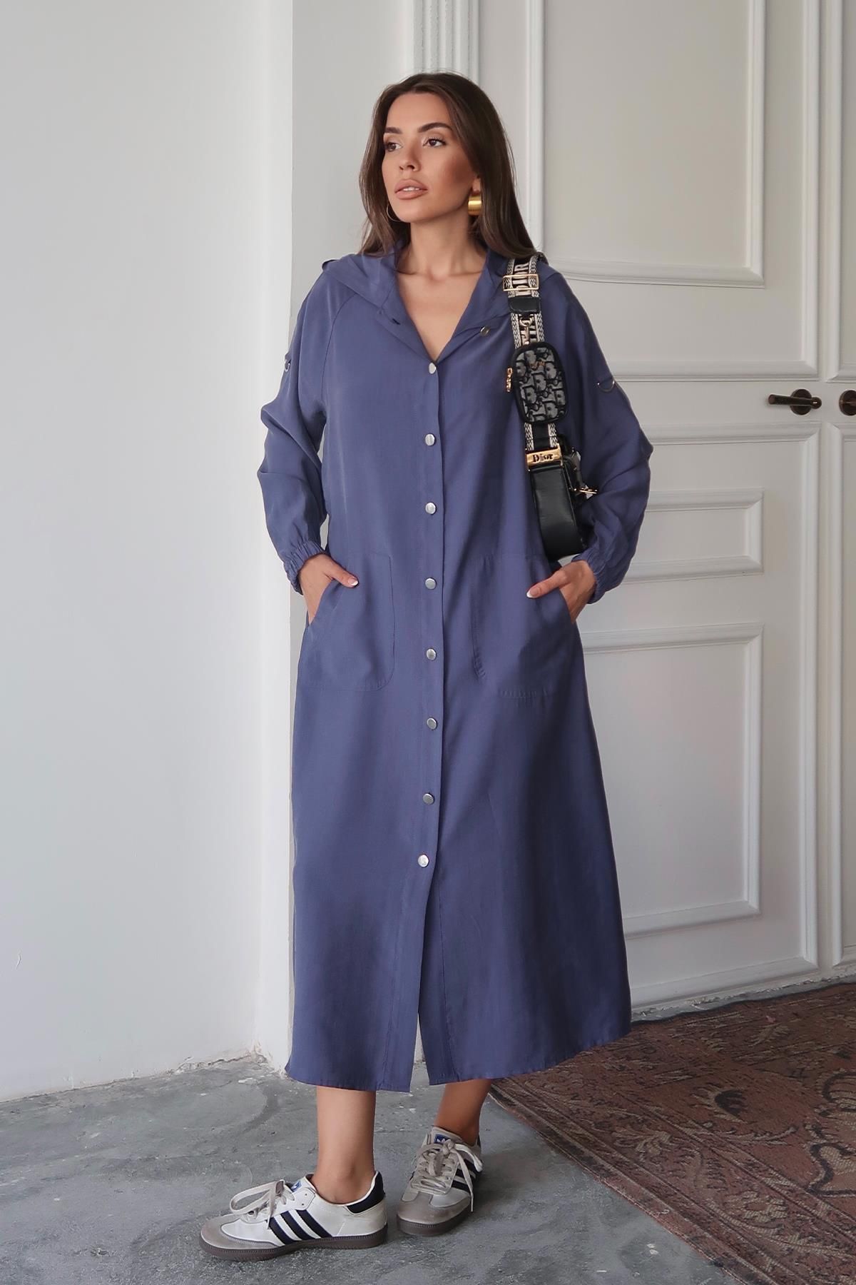 Olcay-Modal Cap with Hooded Drawstring Detail Unlined Indigo 6711-Y 1