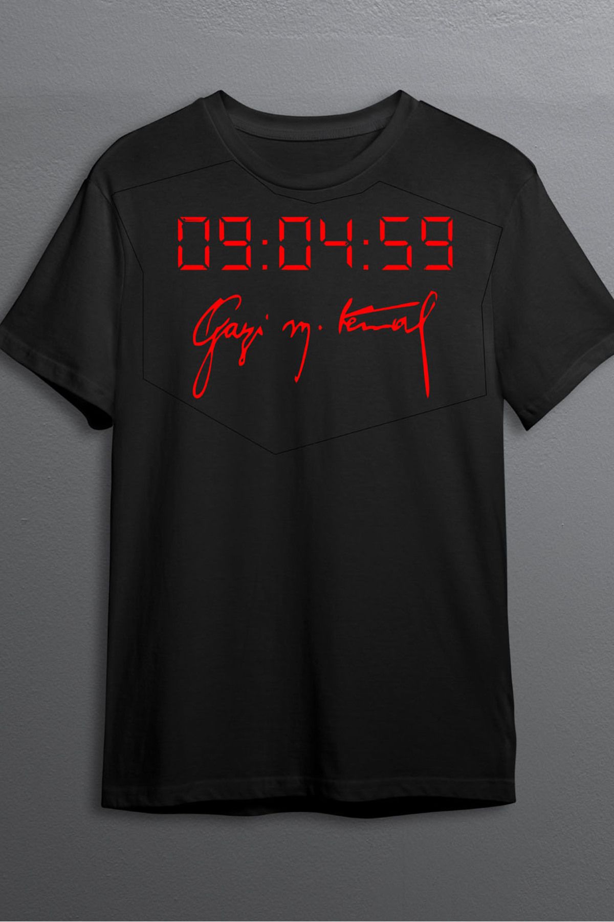 MLH STORE Atatürk İmza Baskılı Pamuklu Likralı T-shirt (Kırmızı Yazılı Siyah) M Beden