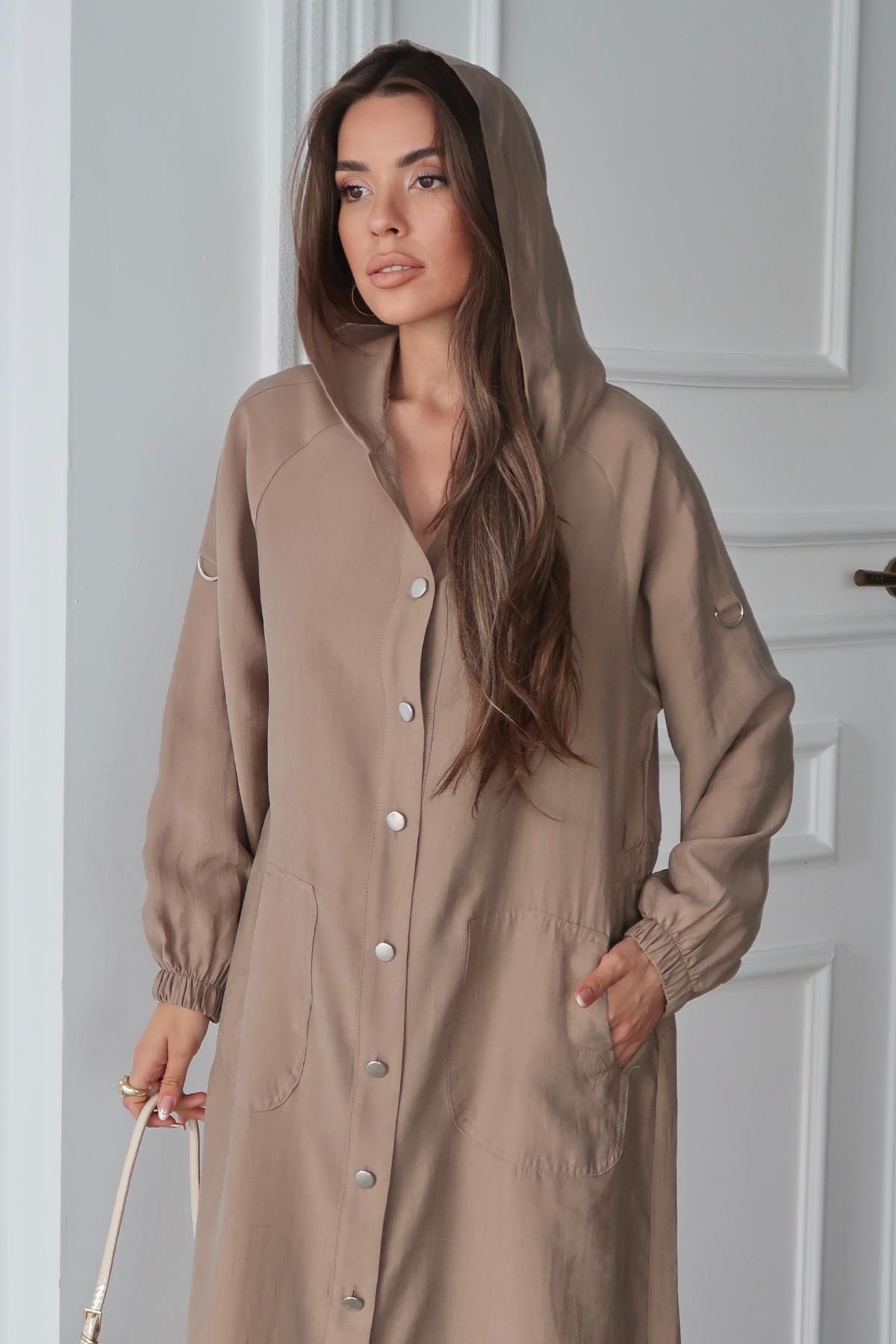 Olcay-Unlined Modal Cap with Hooded Drawstring Detail Kamel 6711-Y 3