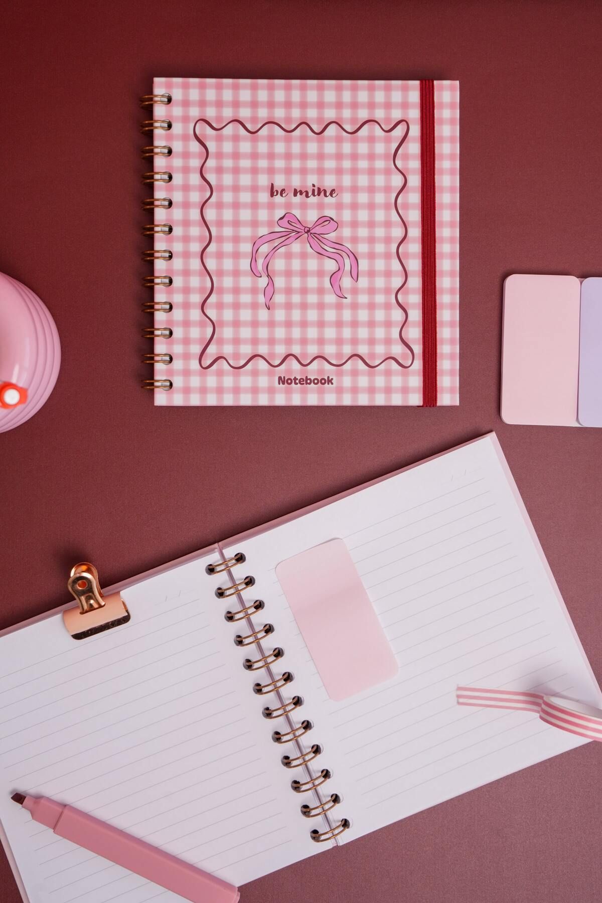 Matt Notebook-15X15 cm Square Set of 2 Spiral Lined Undated Notepad Gingham Teddy Bear 2