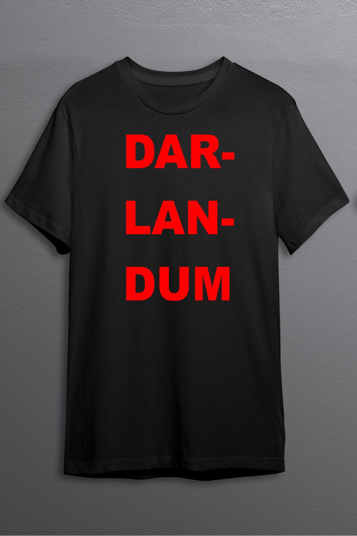 MLH STORE Darlandum Baskılı Pamuklu Likralı T-shirt (Kırmızı Yazılı Siyah) XL Beden