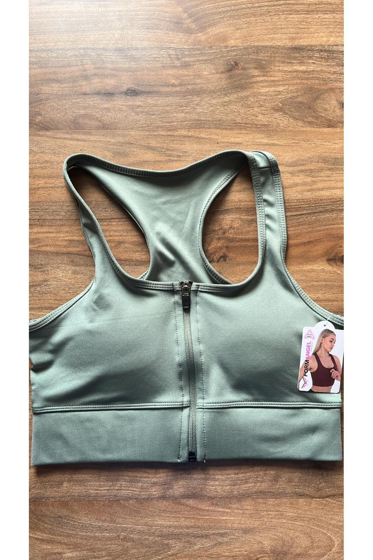 hakkoymaz Kalın Askılı Fermuarlı Spor Büstiyer - Sports Bra / Crop Destekli Çıkarılabilir Pedli Spor Sütyeni